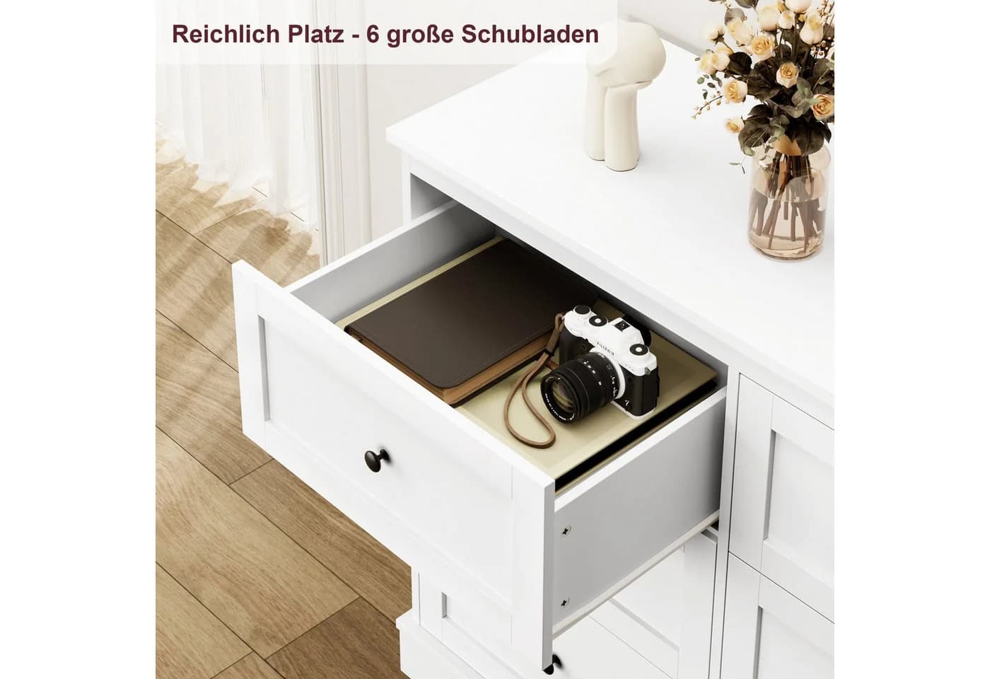 Homfa Kommode Weiß Sideboard 6 Schubladen Schlafzimmer Wohnzimmer