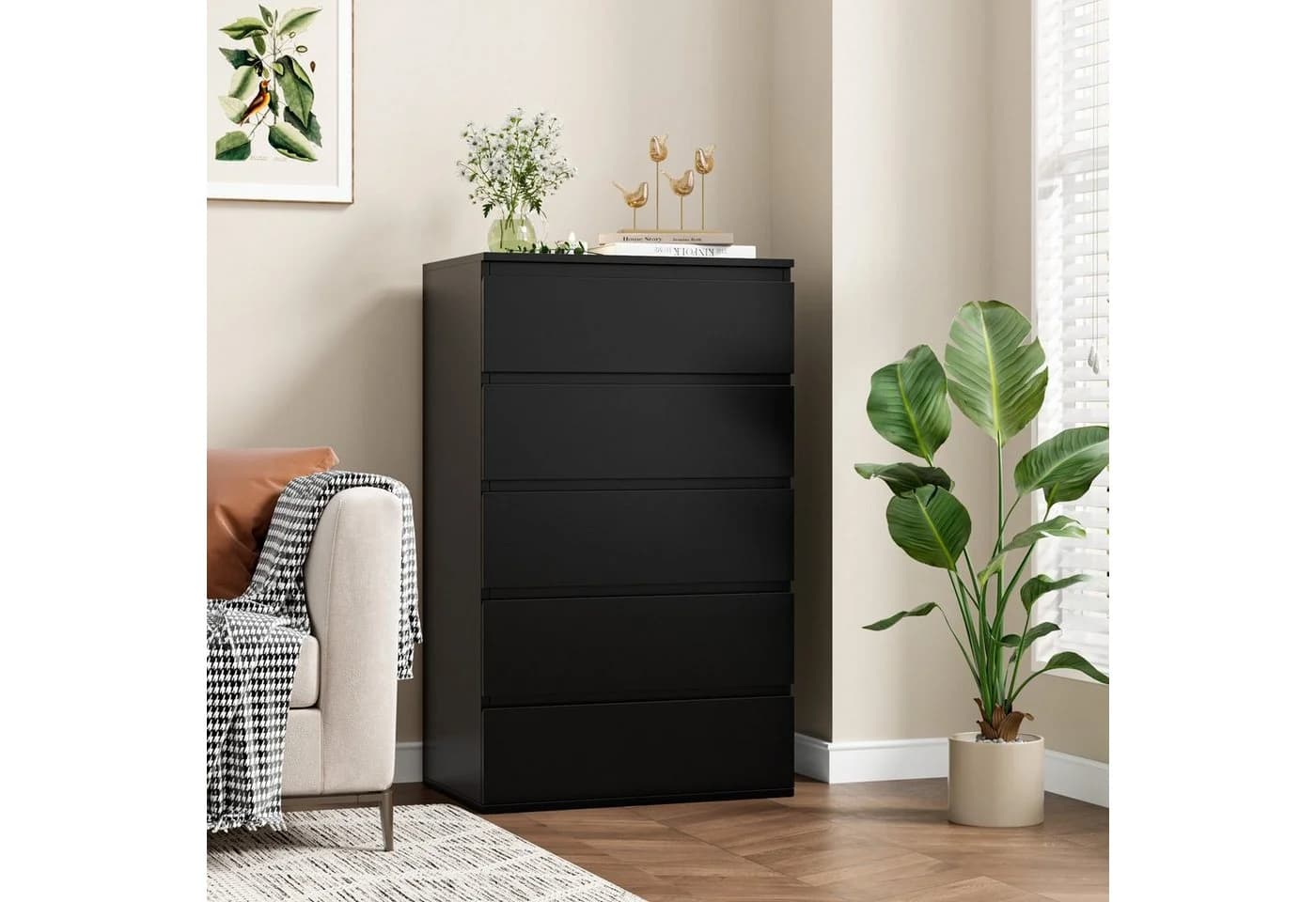 Homfa Kommode Sideboard 5 Schubladen Schwarz 60x40x100 cm
