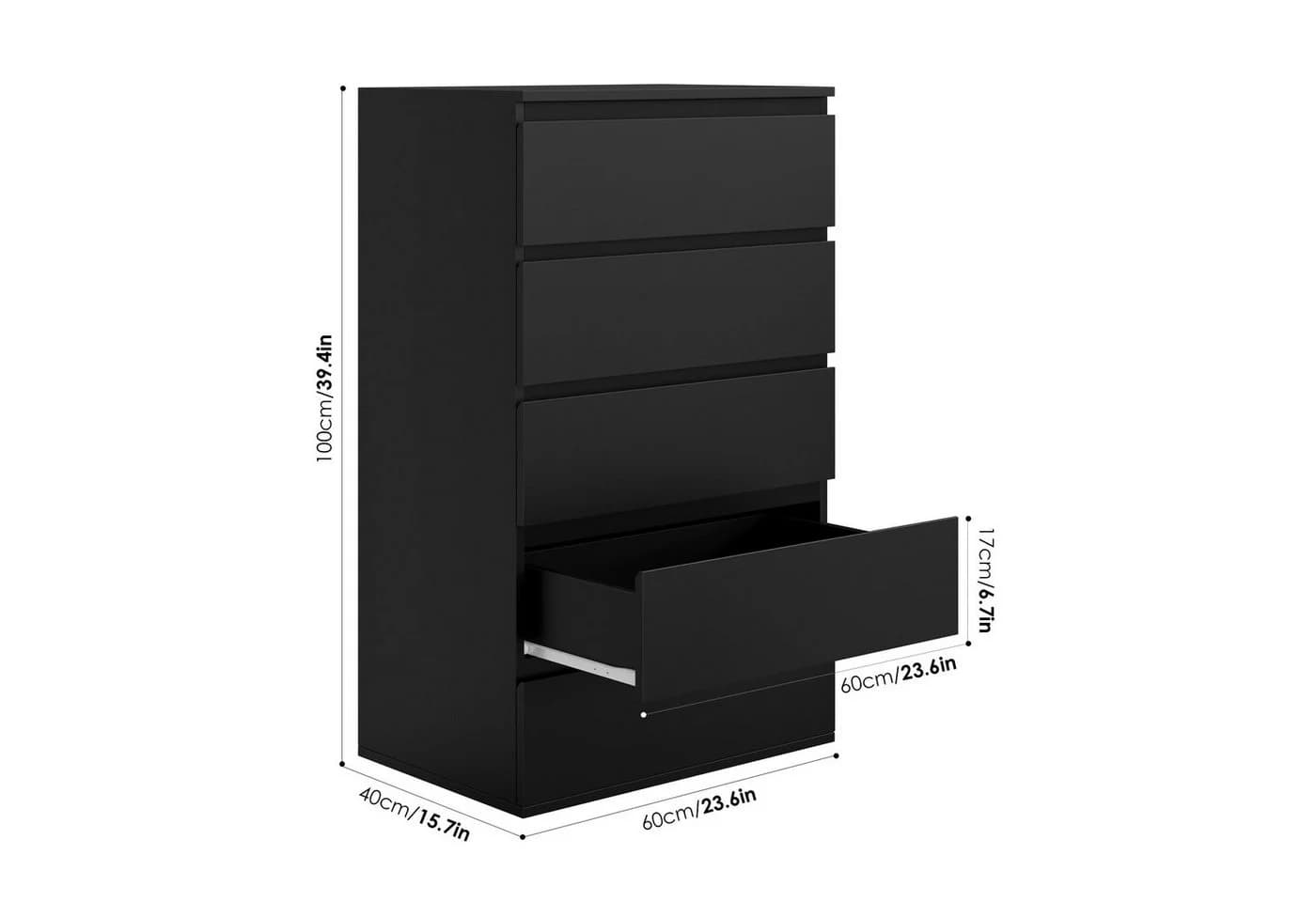 Homfa Kommode Sideboard 5 Schubladen Schwarz 60x40x100 cm - Bild 3