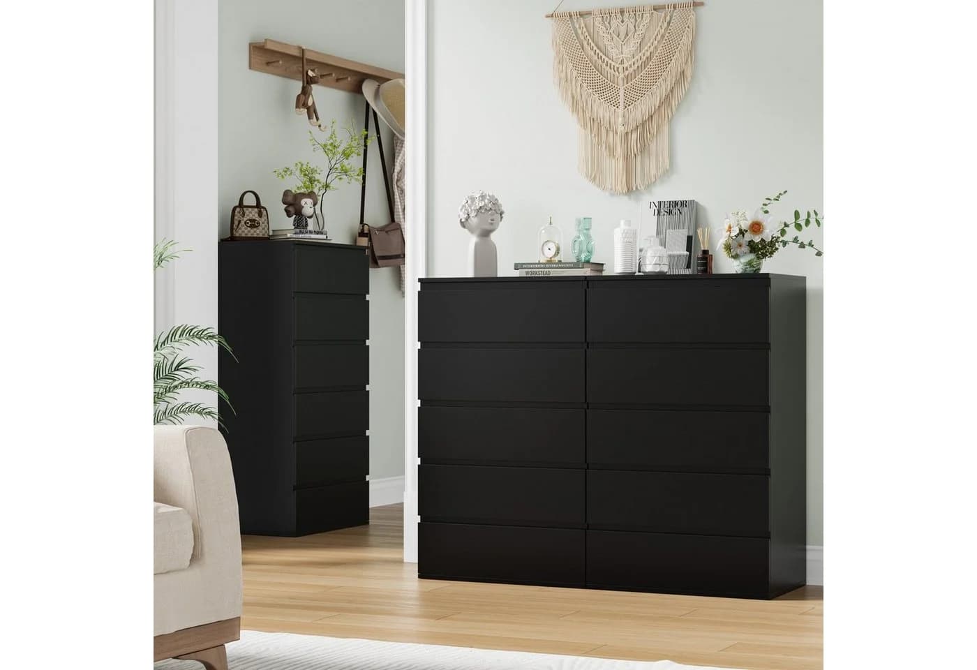 Homfa Kommode Sideboard 5 Schubladen Schwarz 60x40x100 cm - Bild 5
