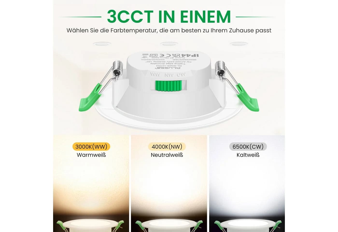 ALUSSO LED Einbaustrahler 6er-Set 7W Deckenleuchte 68mm Flach Dimmbar Weiß - Bild 3
