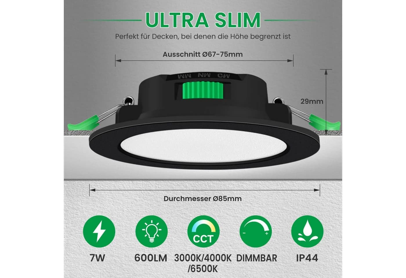 ALUSSO LED Einbaustrahler 6er-Set Dimmbar Schwarz