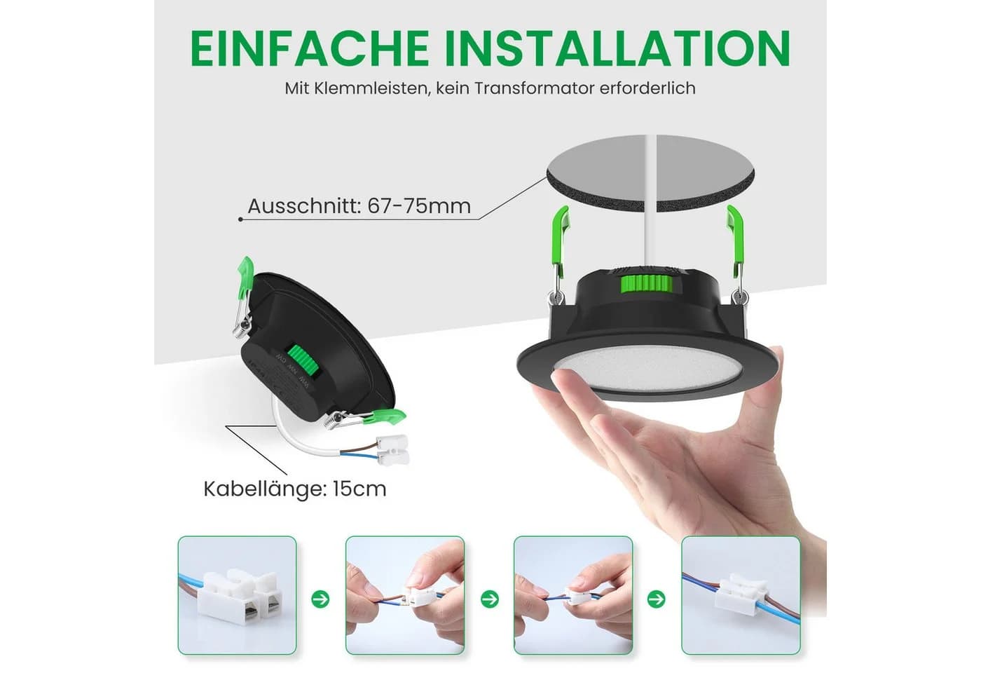 ALUSSO LED Einbaustrahler 6er-Set Dimmbar Schwarz - Bild 5