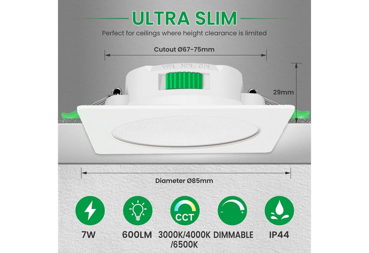 ALUSSO LED Einbaustrahler 6er-Set 7W Deckenleuchte 68mm Dimmbar Weiß