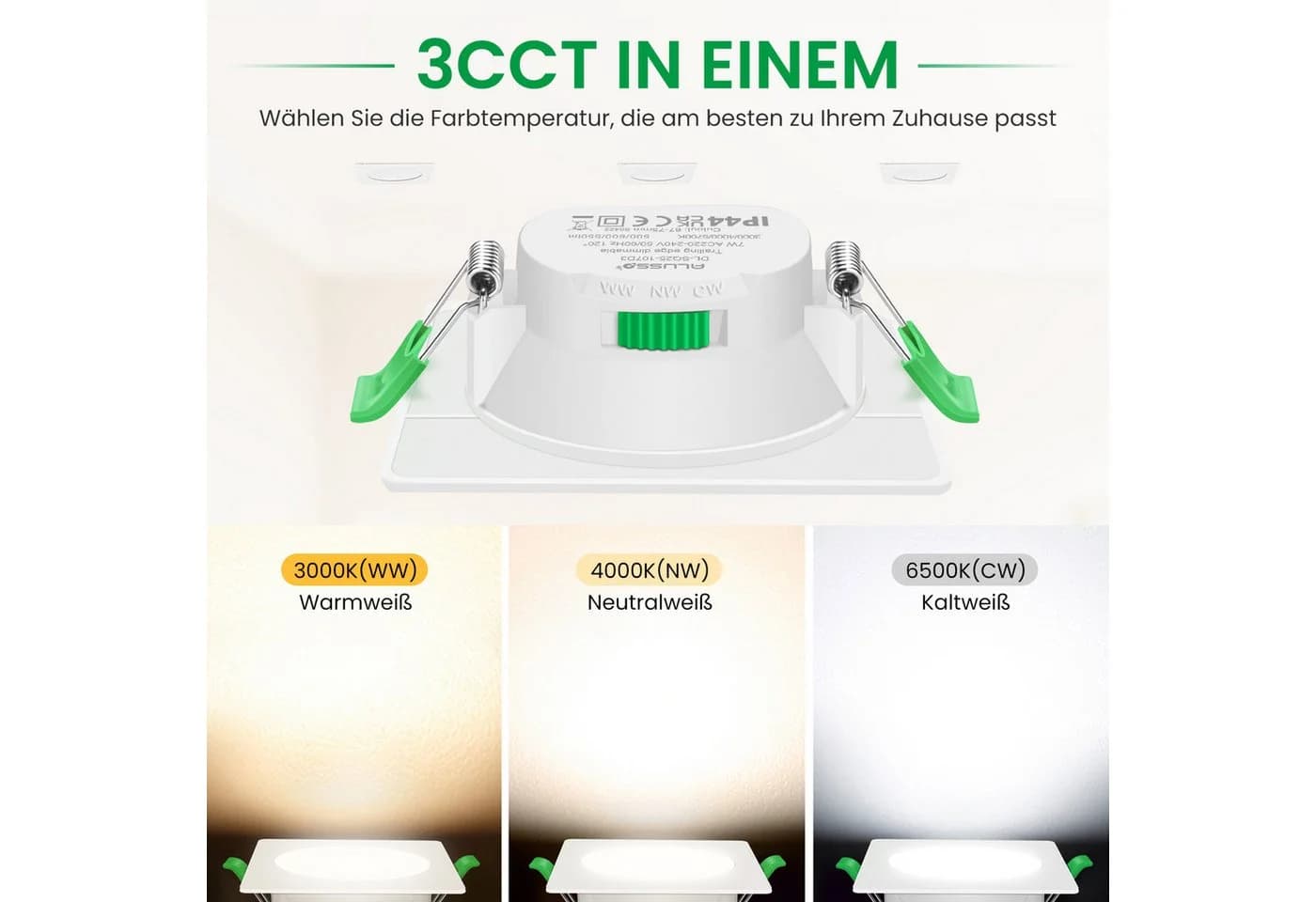 ALUSSO LED Einbaustrahler 6er-Set 7W Deckenleuchte 68mm Dimmbar Weiß - Bild 3