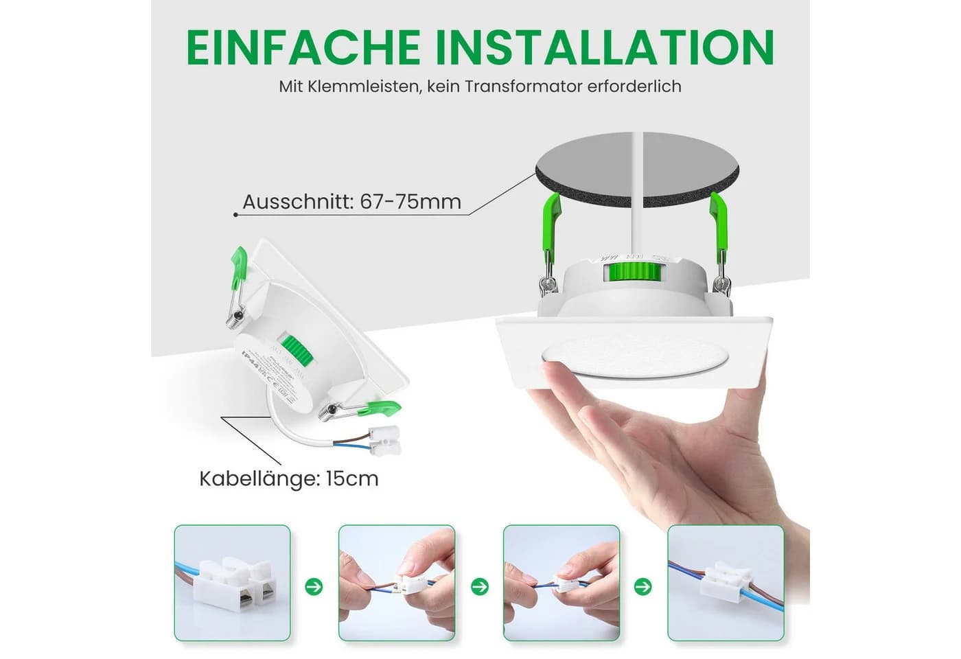 ALUSSO LED Einbaustrahler 6er-Set 7W Deckenleuchte 68mm Dimmbar Weiß - Bild 5