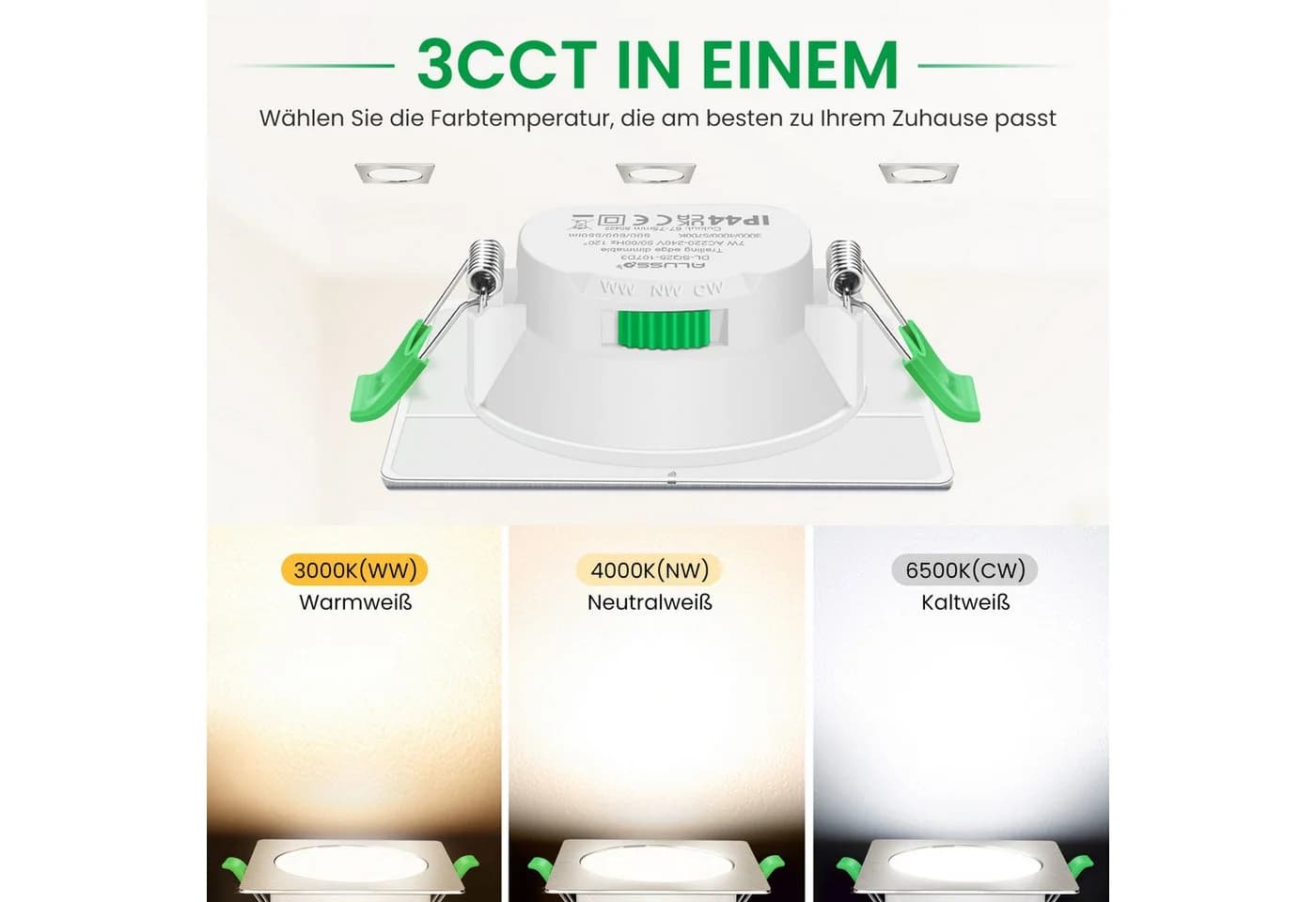 ALUSSO LED Einbaustrahler 6er-Set 7W Deckenleuchte 68mm Flach Dimmbar Nickel - Bild 3