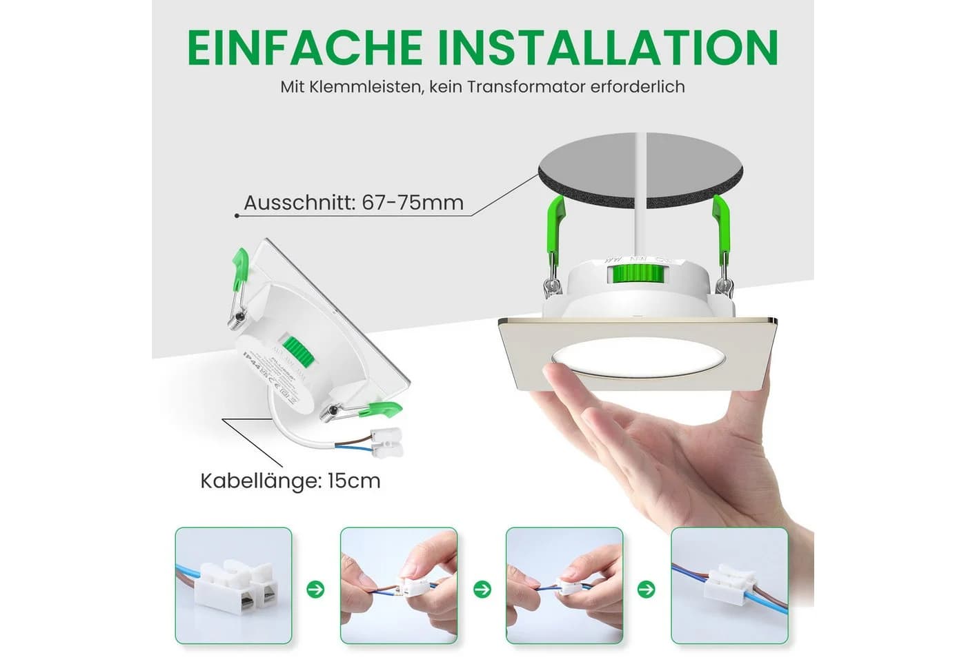ALUSSO LED Einbaustrahler 6er-Set 7W Deckenleuchte 68mm Flach Dimmbar Nickel - Bild 5