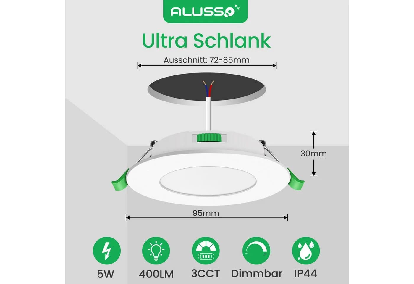 ALUSSO LED Einbaustrahler 6er-Set 5W 400lm Weiß - Bild 1