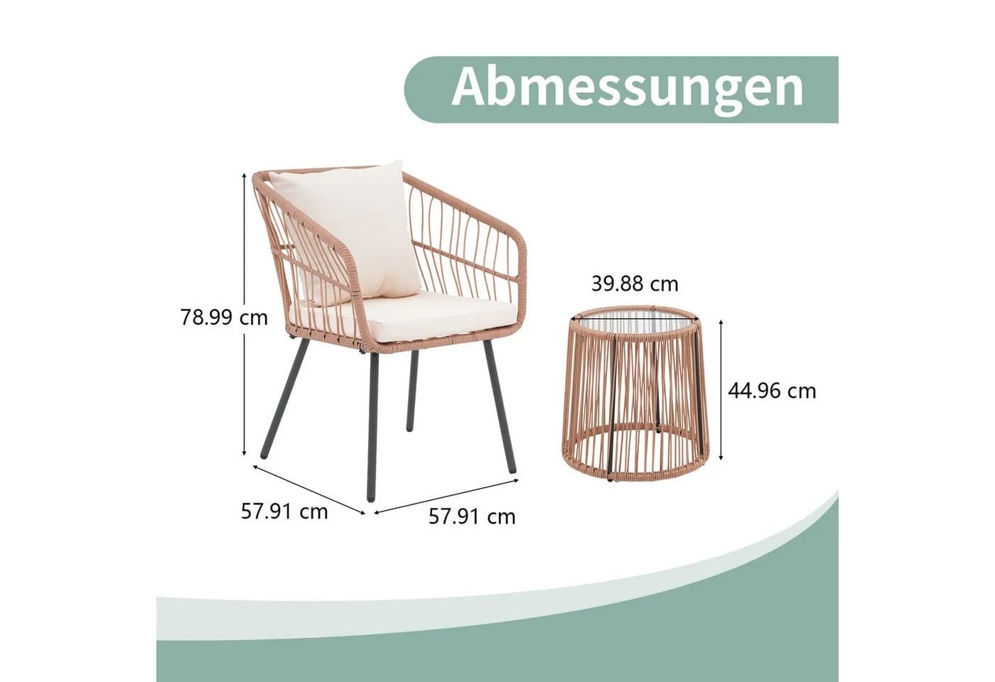 JOIVI Balkonset Outdoor 3-tlg Rattan Gartenmöbel mit Kissen - Bild 3