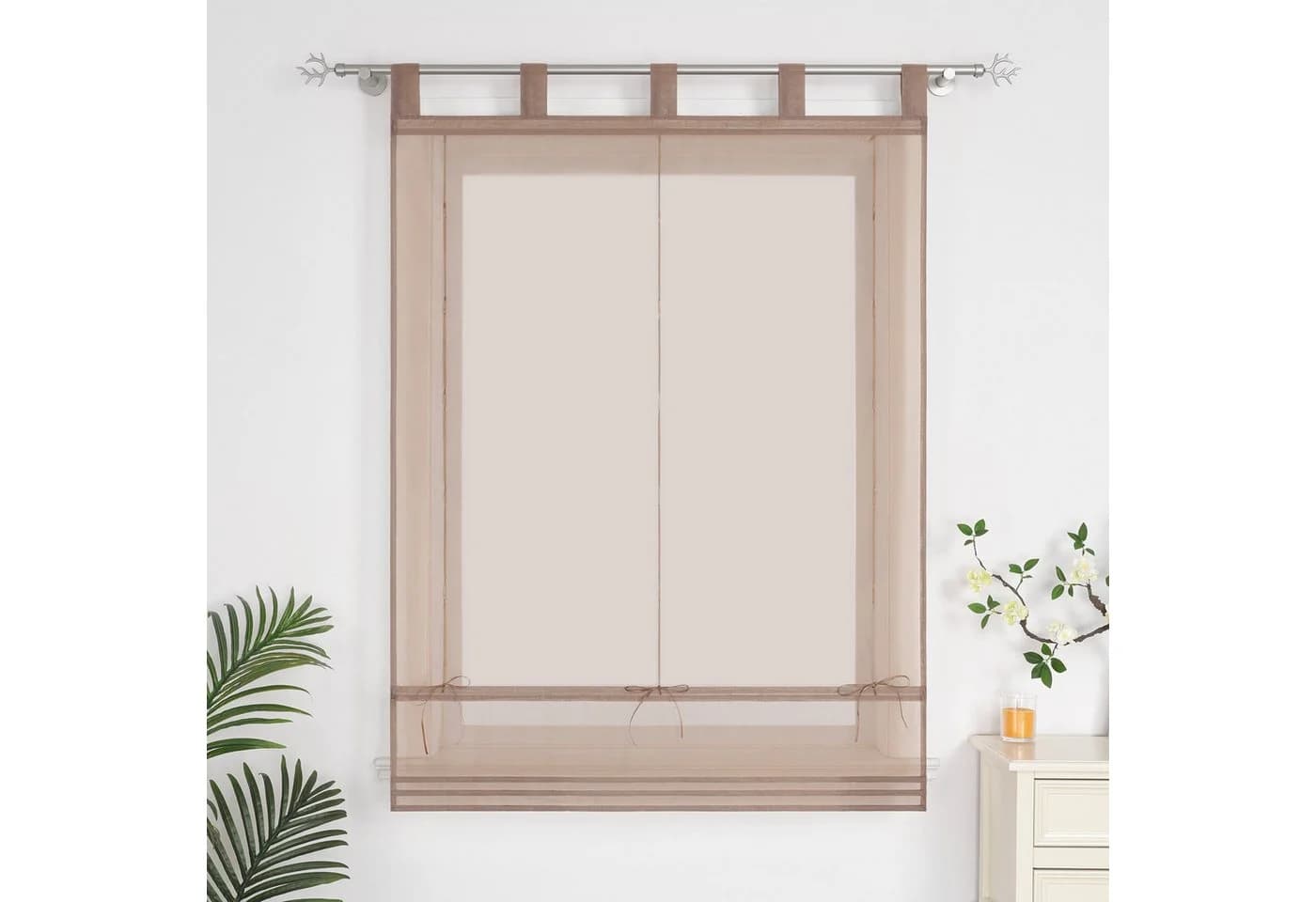 Delien Raffrollo Sophia mit Schlaufen Voile Uni Wohnzimmer Gardine Braun