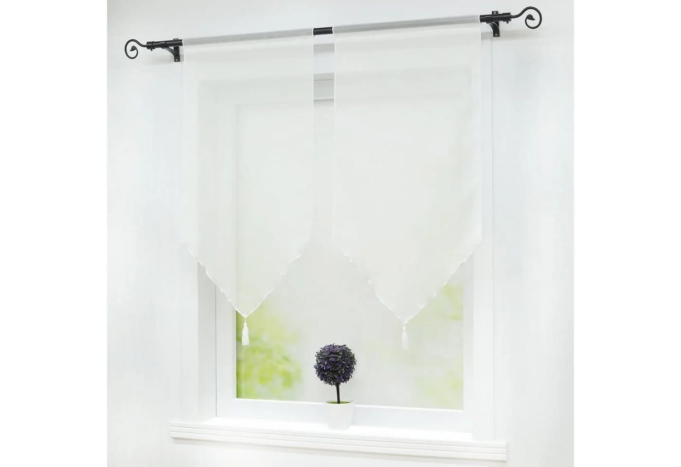 Delien Scheibengardine Uni 2 St. Stangendurchzug Voile mit Quaste