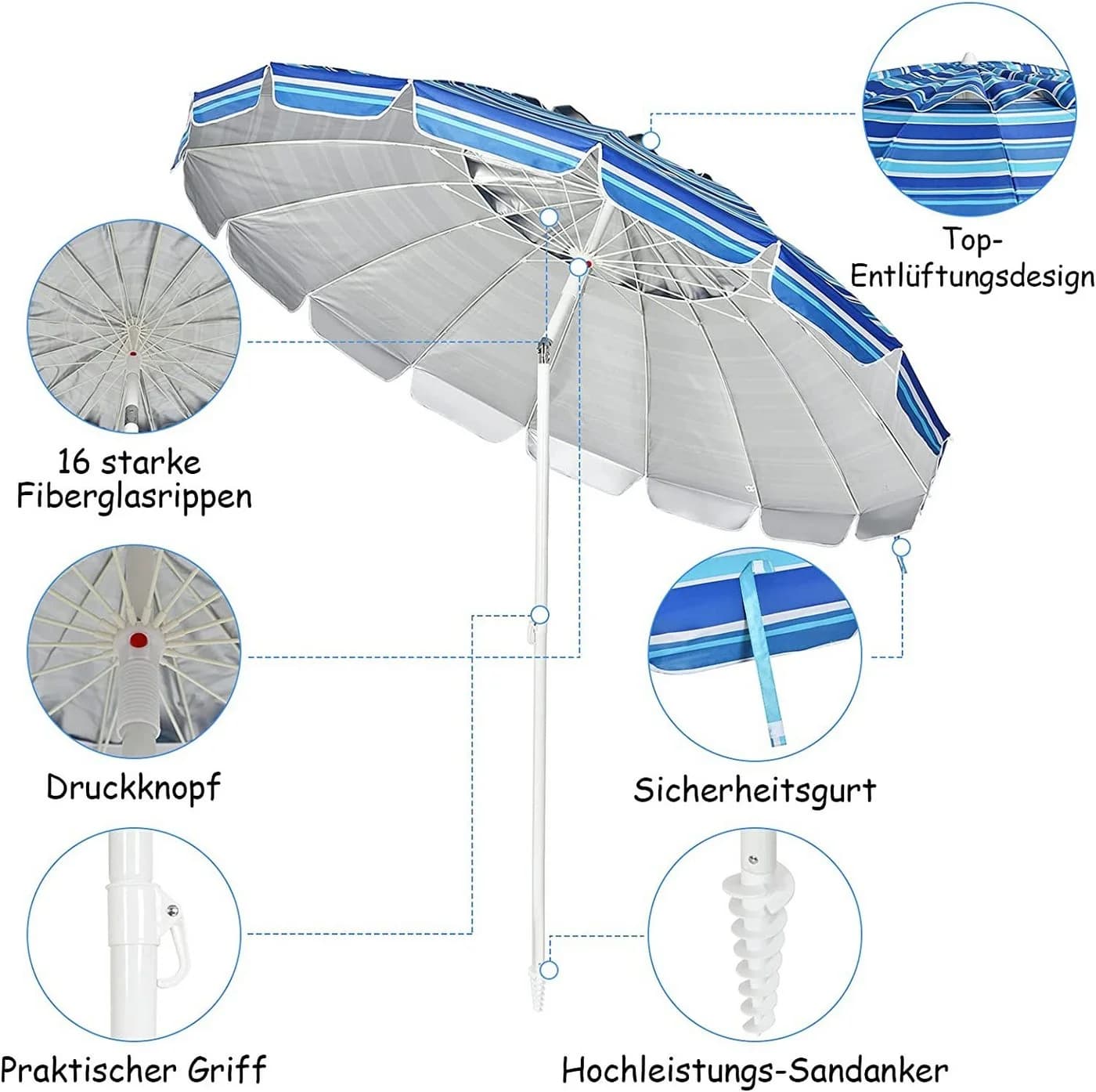 KOMFOTTEU Sonnenschirm mit Neigungsachse und UV50+ Schutz Marineblau