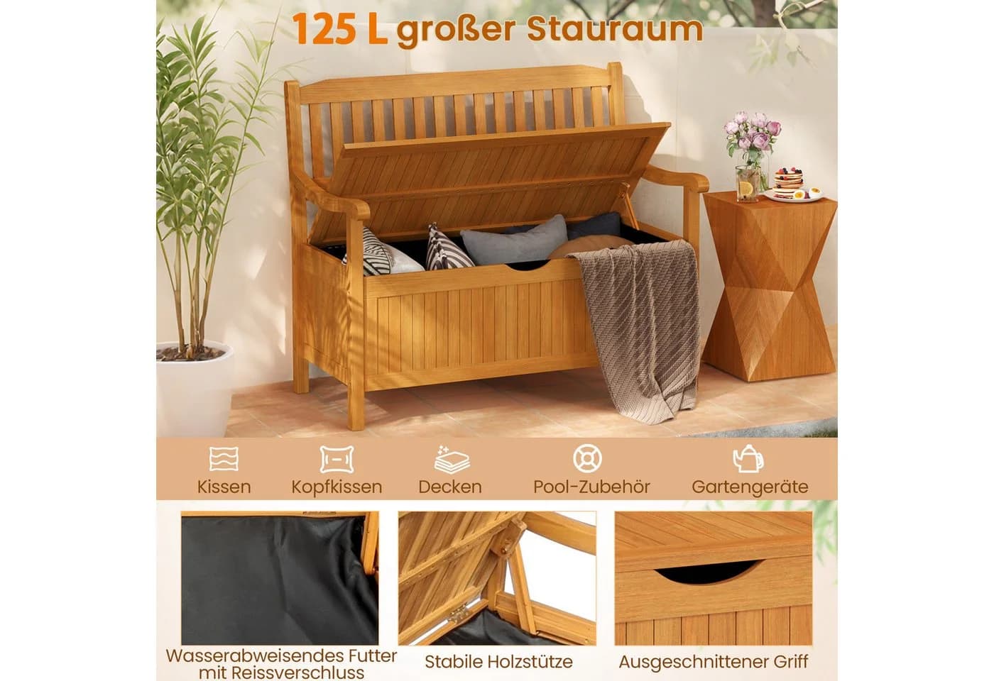 COSTWAY Gartenbank 2 Sitzer Massivholz 360kg 107cm - Bild 3