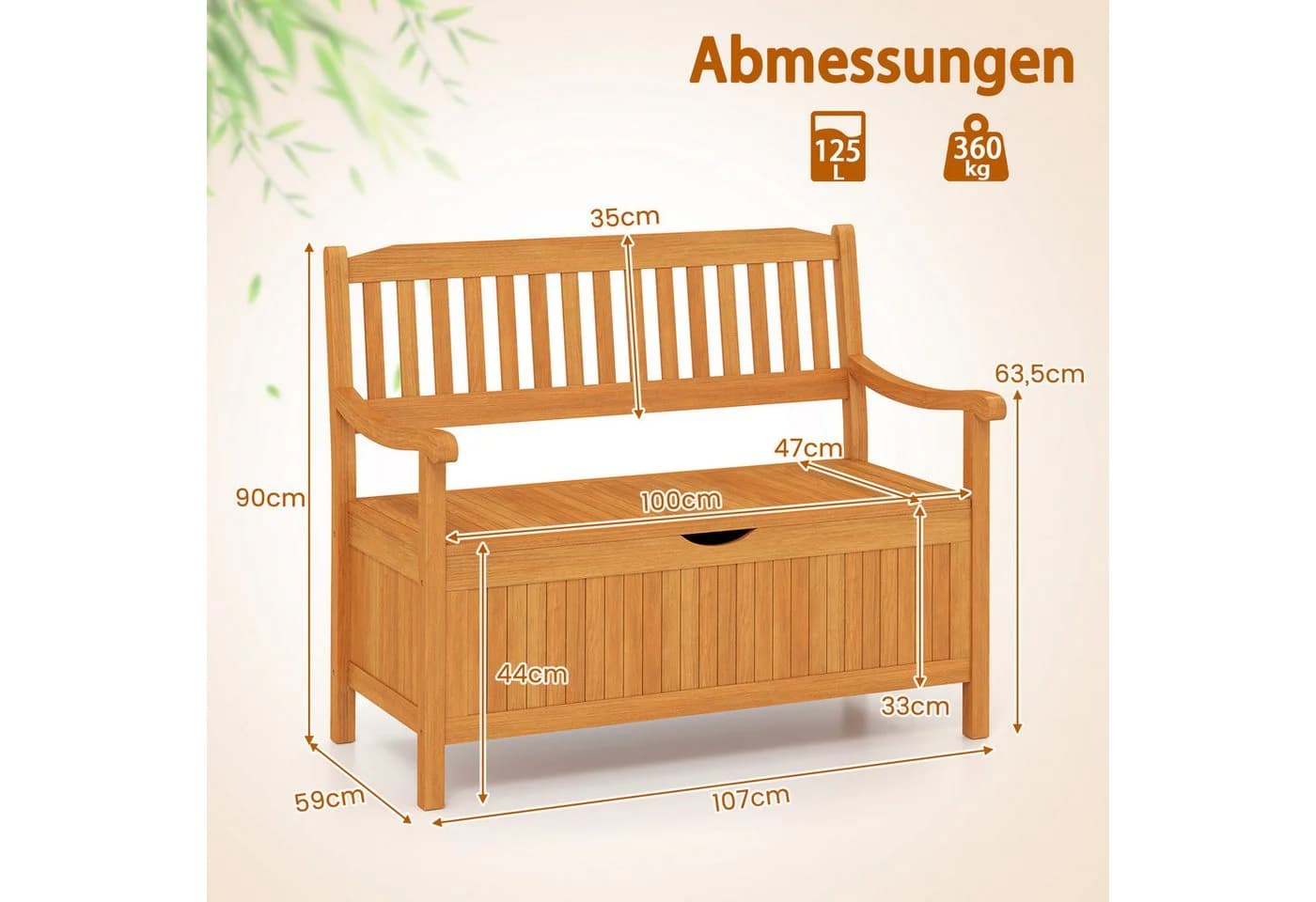 COSTWAY Gartenbank 2 Sitzer Massivholz 360kg 107cm - Bild 5