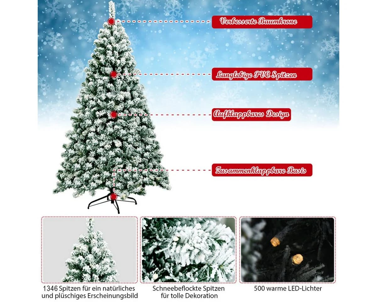 COSTWAY Künstlicher Weihnachtsbaum 230cm 1346 Spitzen Grün Weiß 550 LEDs - Bild 3