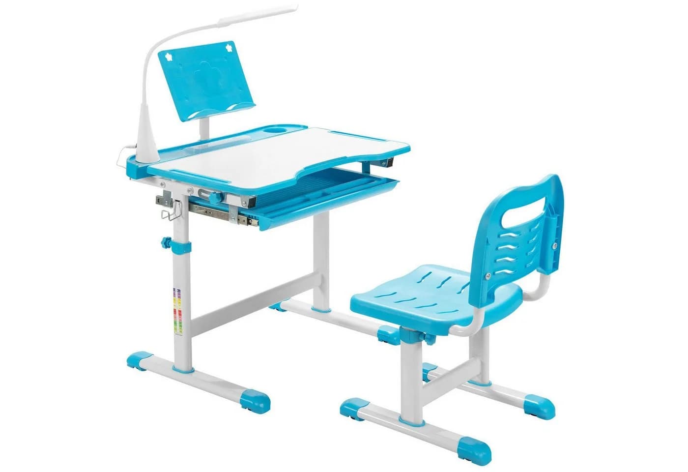 COSTWAY Kinderschreibtisch mit Stuhl & Lampe Blau Höhenverstellbar - Bild 2