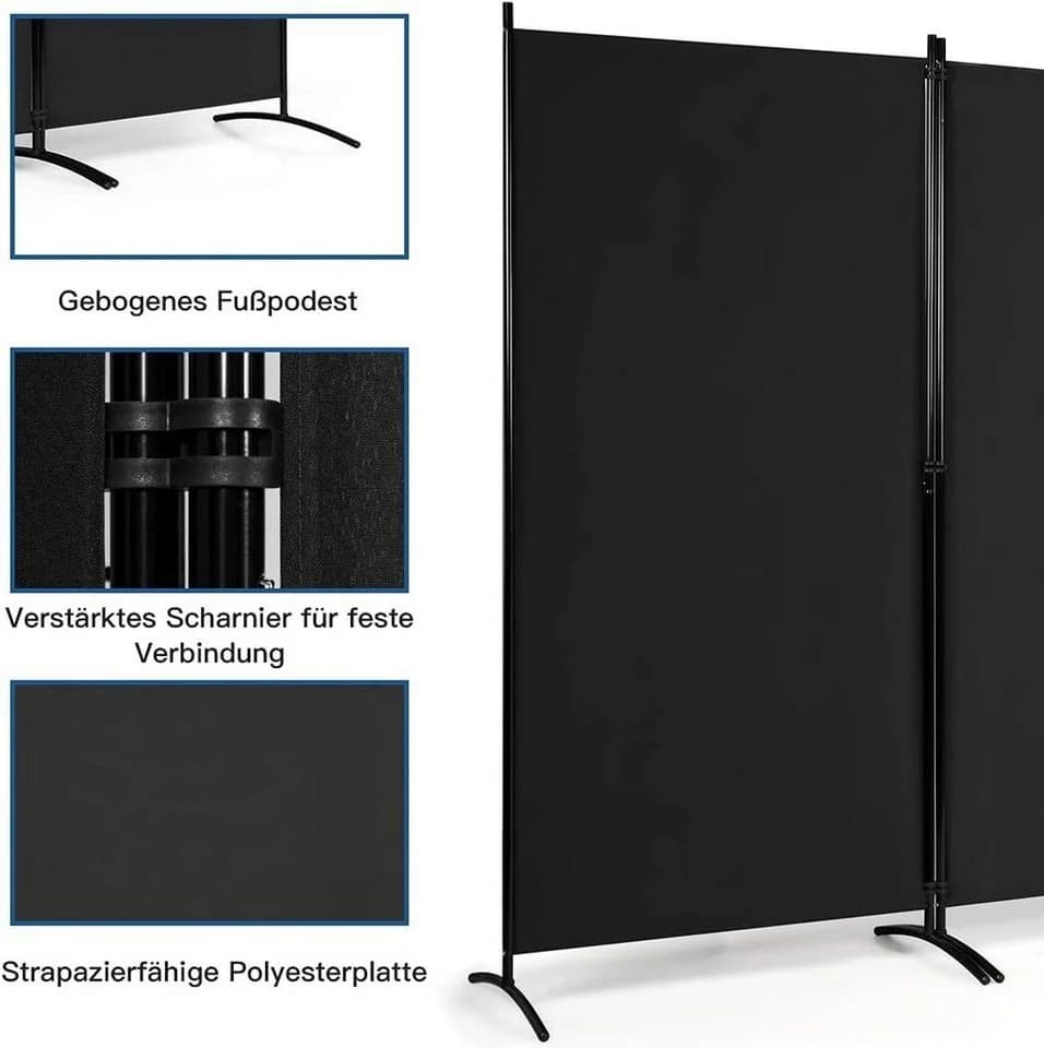 COSTWAY Paravent 3-teilig Schwarz 260x183cm - Bild 3