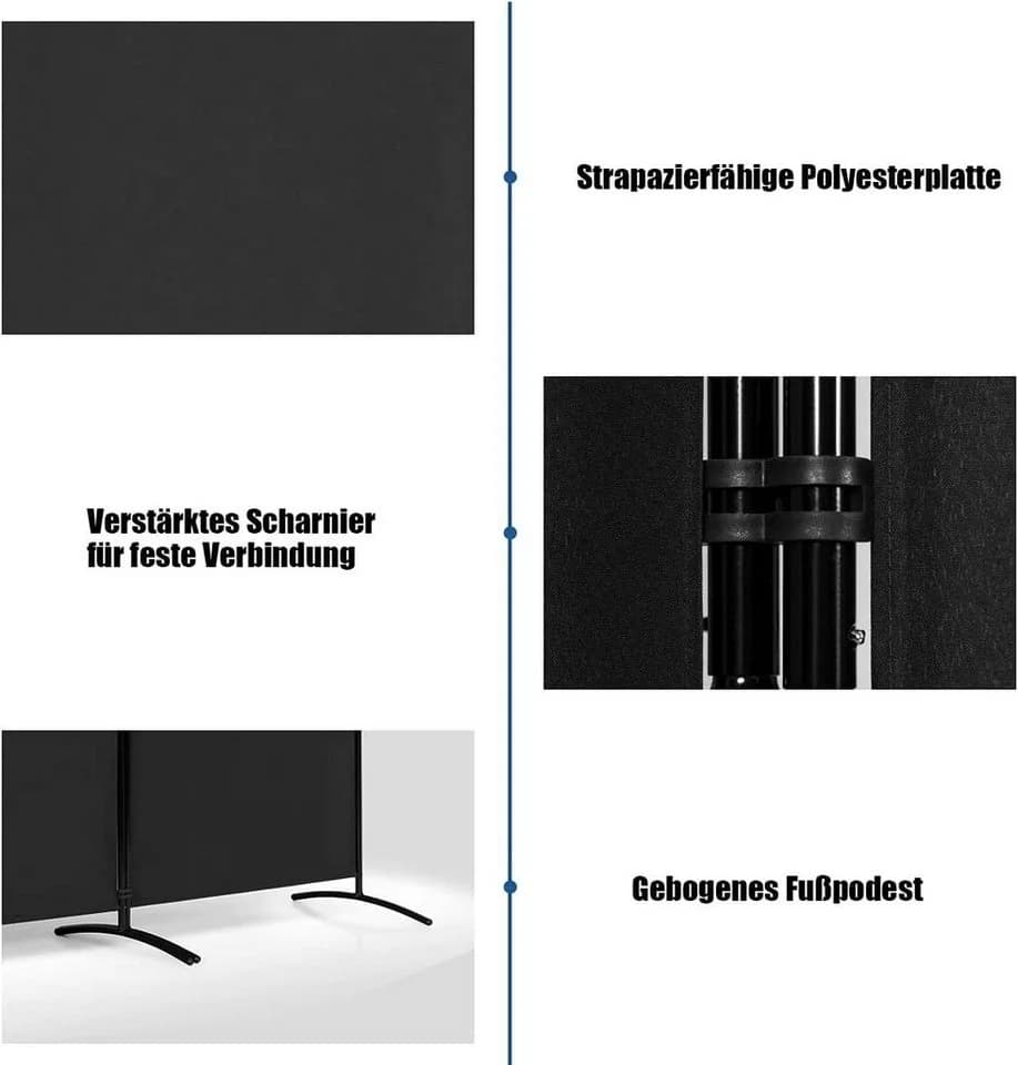 COSTWAY Paravent 3-teilig Schwarz 260x183cm - Bild 4