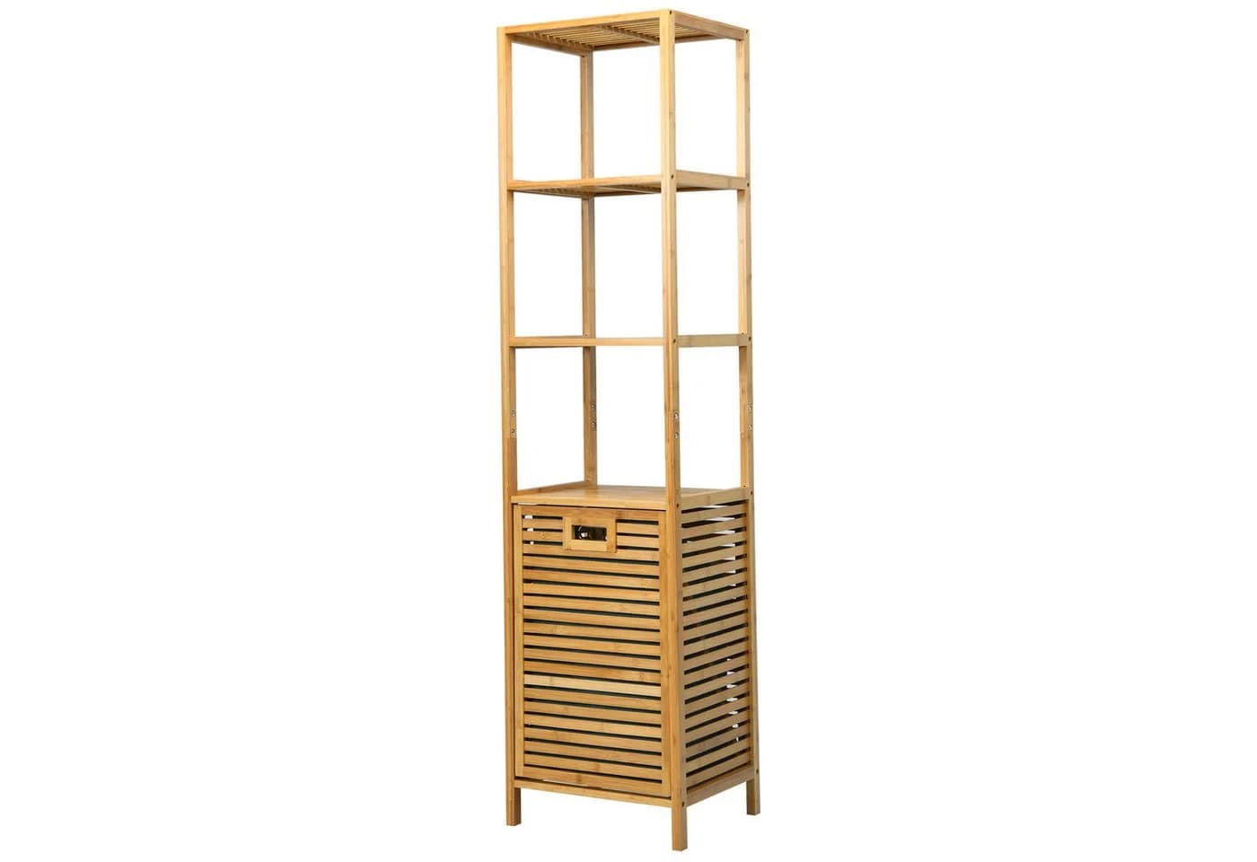 COSTWAY Hochschrank Bad mit Wäschekorb Bambus 3 Regale 40x33x160cm - Bild 2