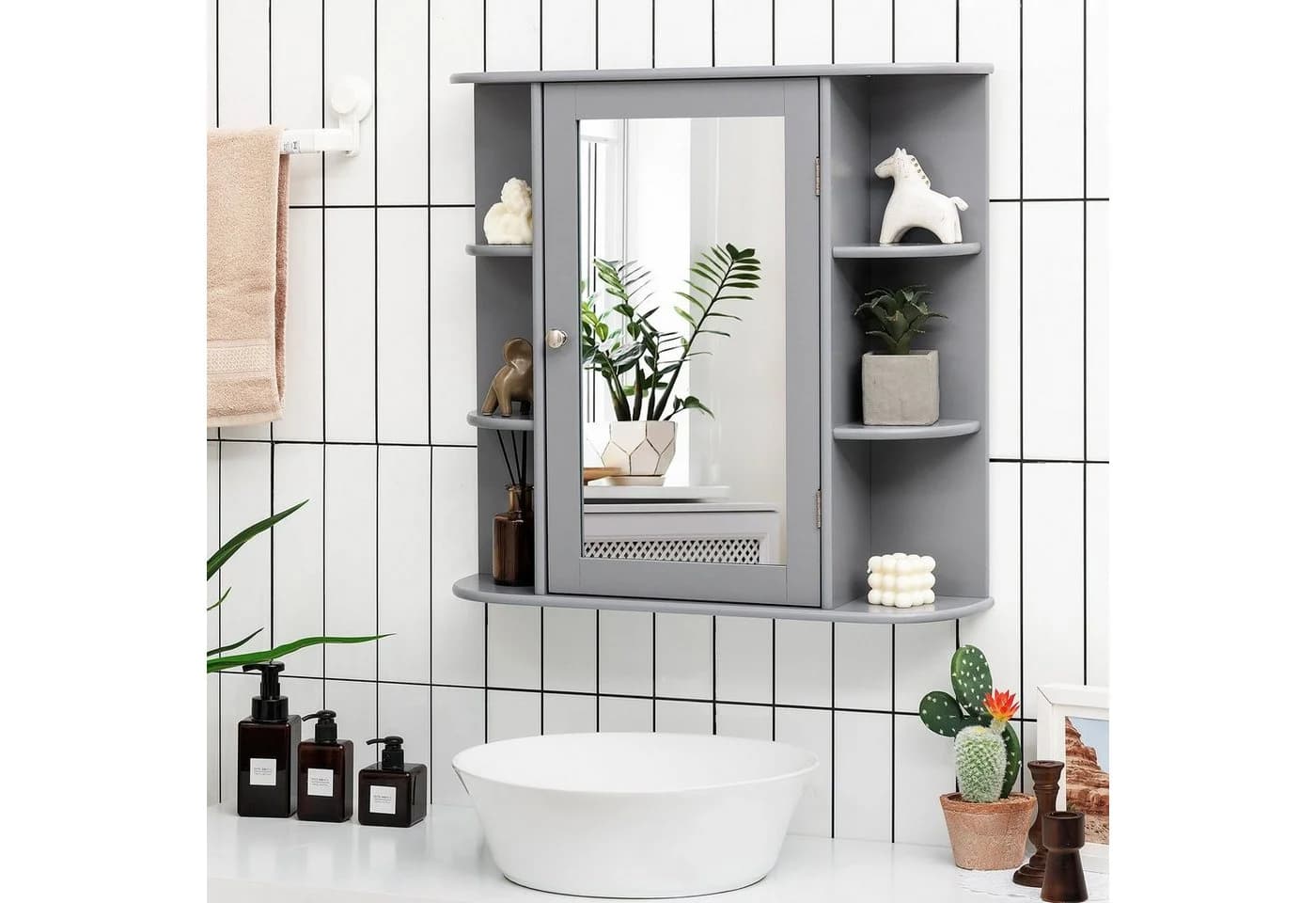 COSTWAY Spiegelschrank Badezimmerschrank Grau
