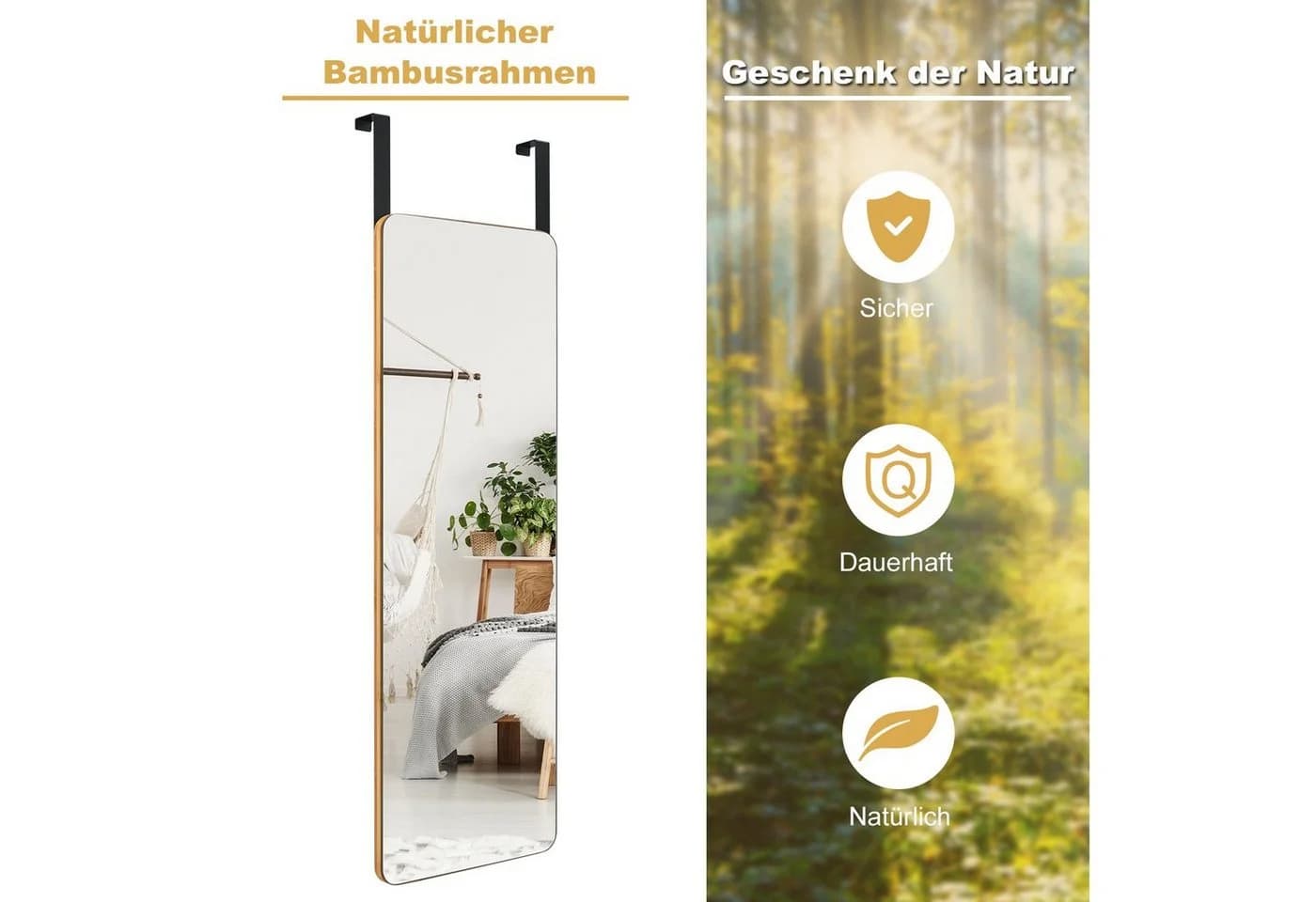 COSTWAY Ganzkörperspiegel 100cm x 35cm mit Bambusrahmen - Bild 5