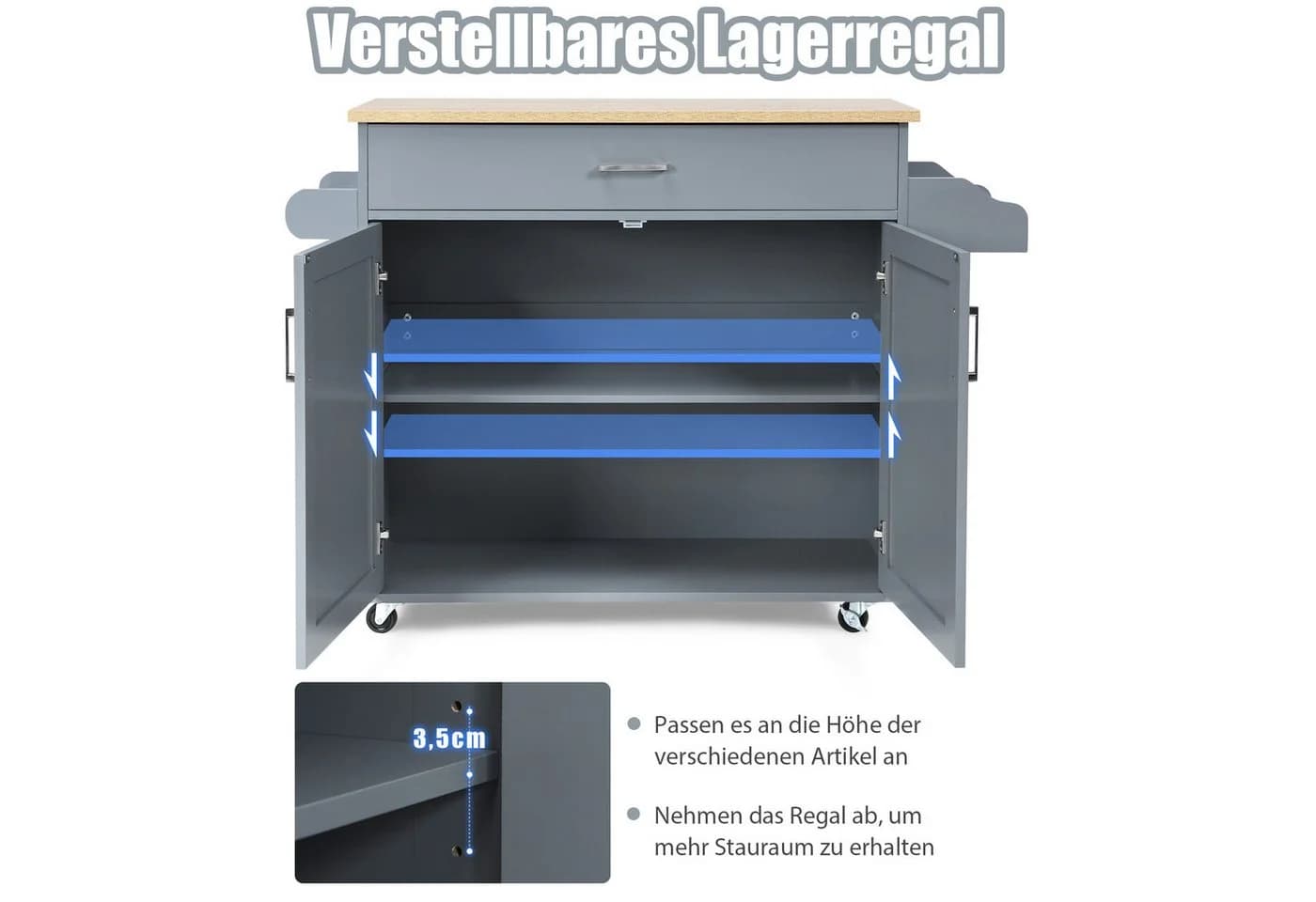 COSTWAY Küchenwagen Servierwagen Grau Arbeitsplatte Handtuchhalter Rollen - Bild 3