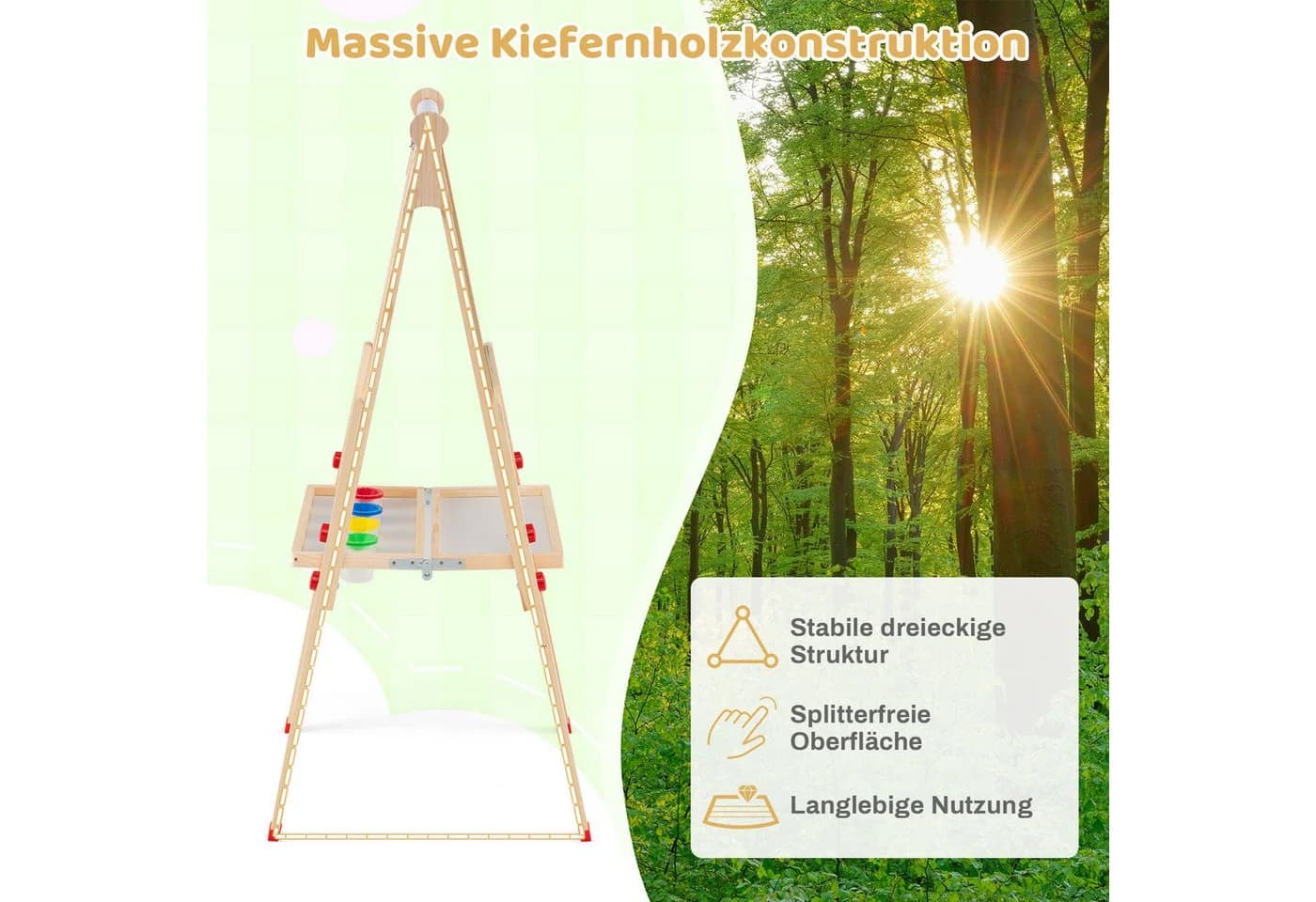 COSTWAY Kinderstaffelei Höhenverstellbar Holz mit Ablage & Zubehör - Bild 4