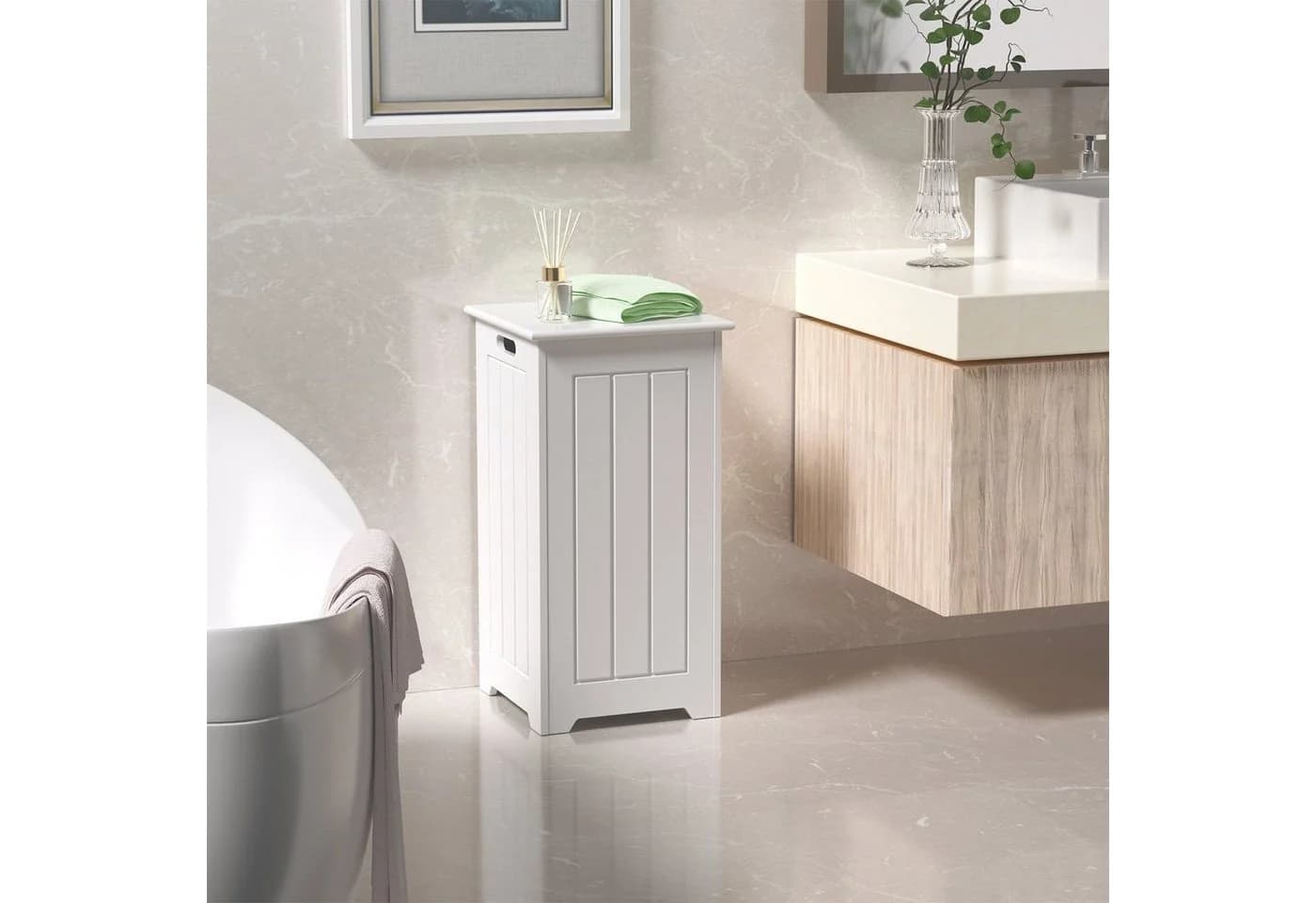 COSTWAY Wäscheschrank Wäschekorb schmal mit Deckel, Höhe 61cm, Badezimmer - Bild 3