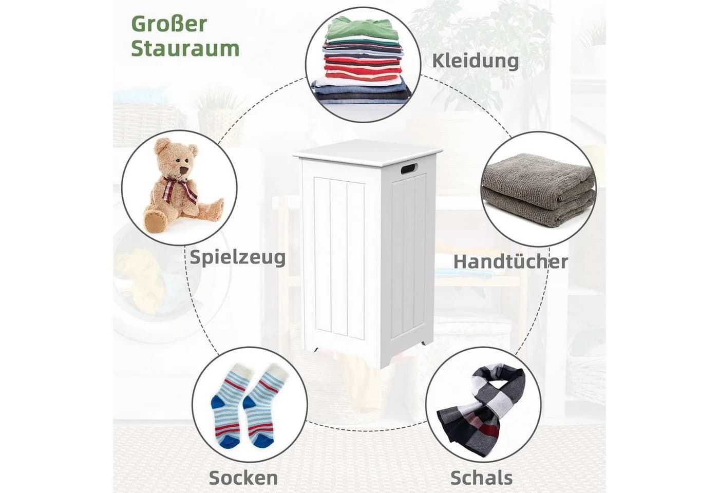 COSTWAY Wäscheschrank Wäschekorb schmal mit Deckel, Höhe 61cm, Badezimmer - Bild 5