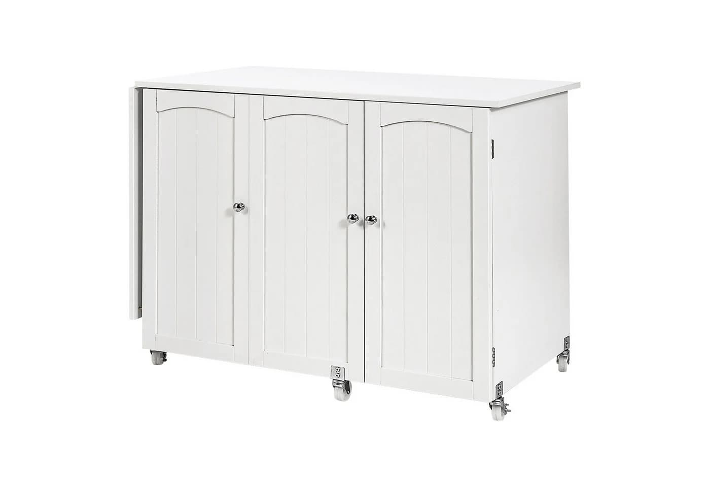 COSTWAY Klappbarer Schreibtisch mit Rollen, Ablagefächern & Tür Braun/Weiß - Bild 2