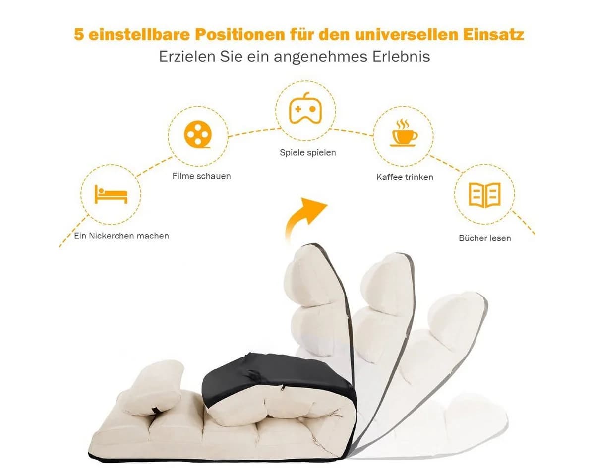COSTWAY Relaxliege Beige Klappbarer Bodensessel mit Liegefunktion