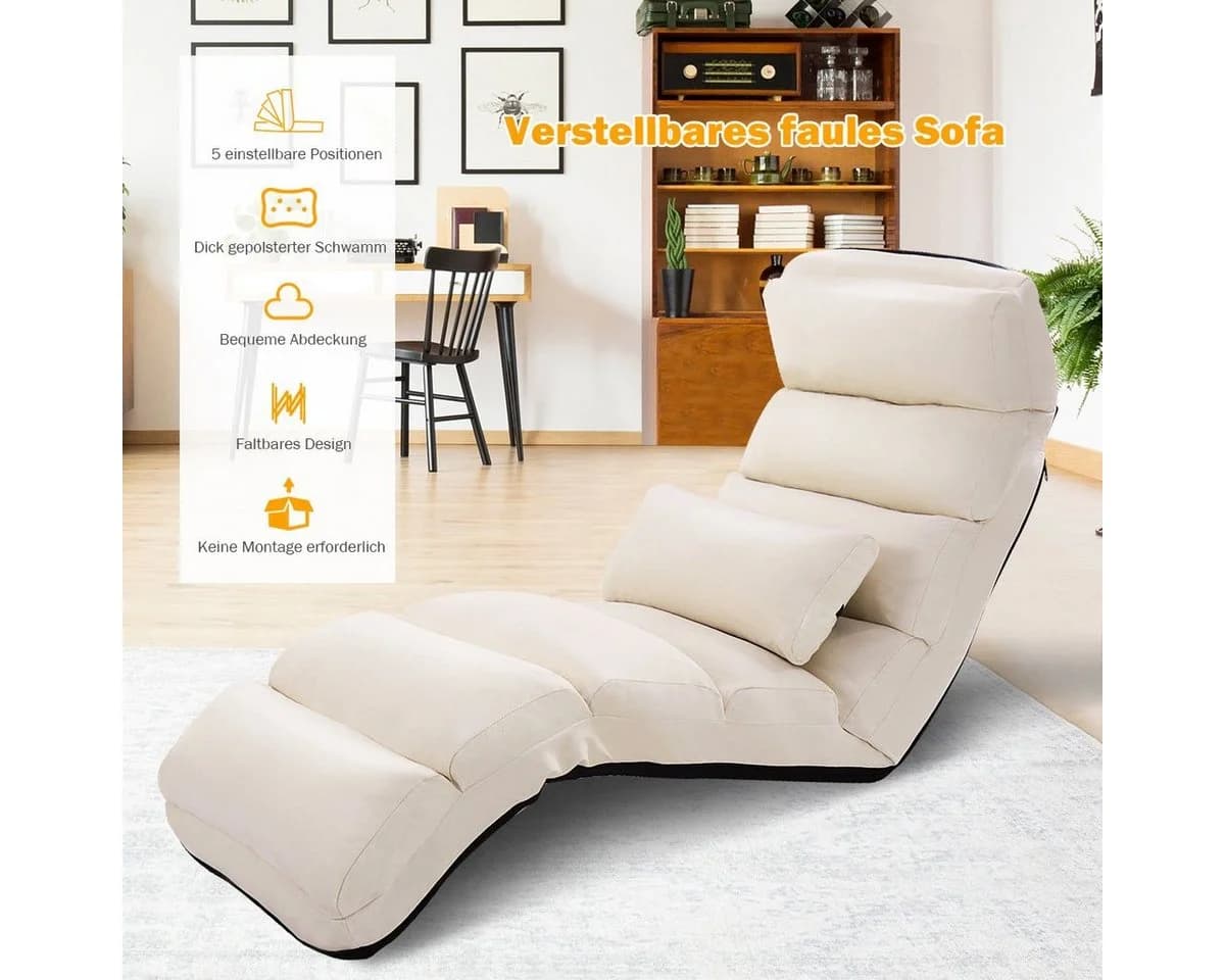 COSTWAY Relaxliege Beige Klappbarer Bodensessel mit Liegefunktion - Bild 3