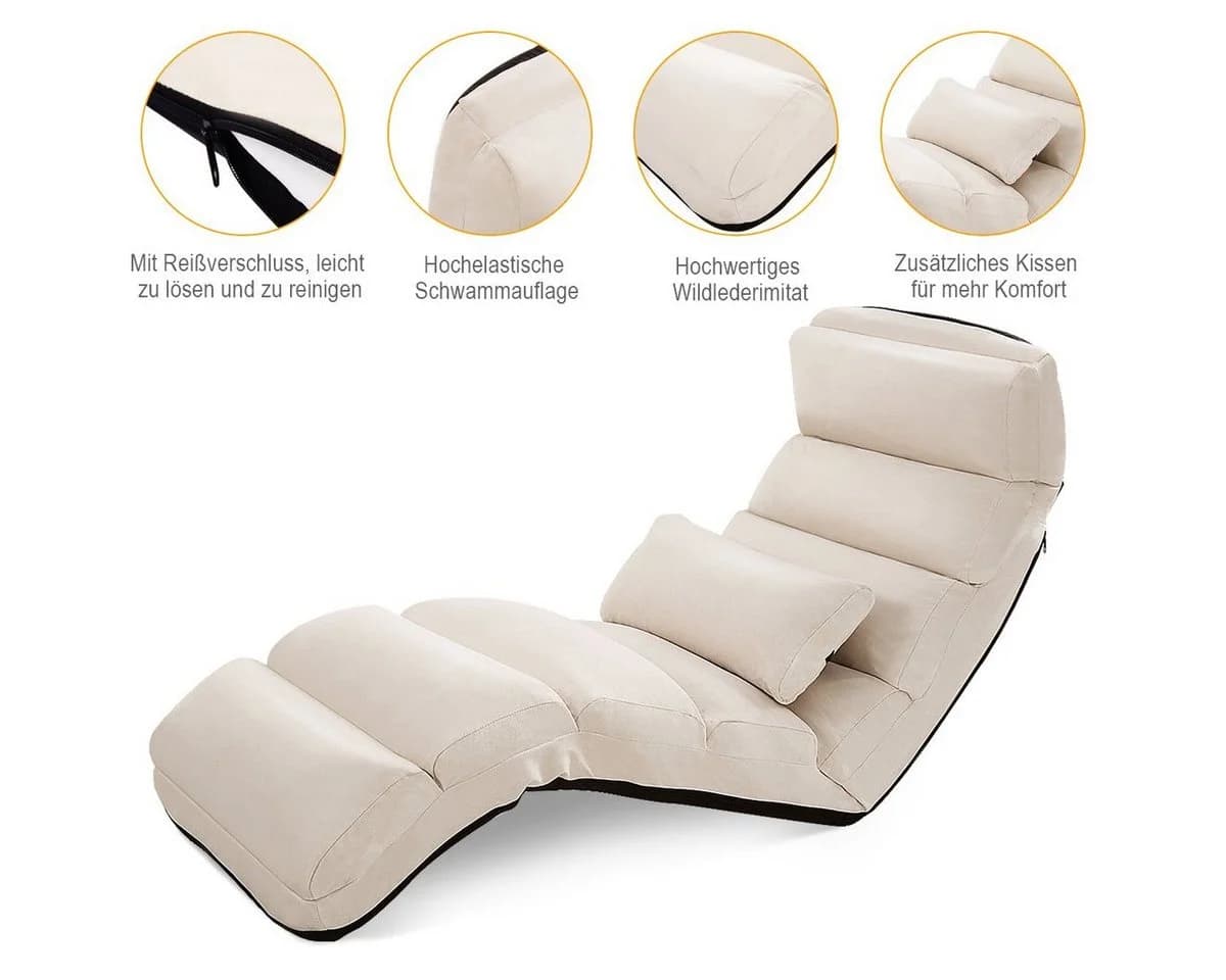 COSTWAY Relaxliege Beige Klappbarer Bodensessel mit Liegefunktion - Bild 4