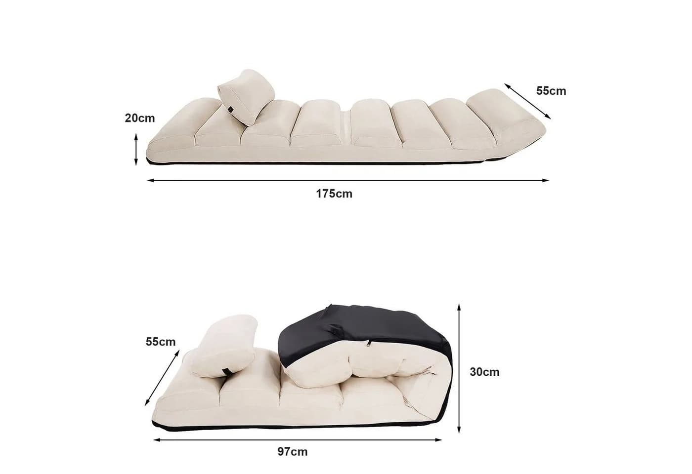 COSTWAY Relaxliege Beige Klappbarer Bodensessel mit Liegefunktion - Bild 5
