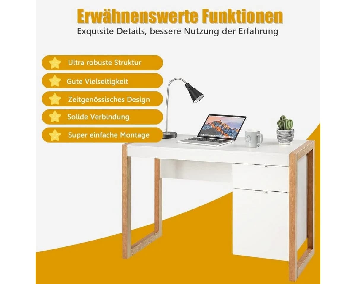 KOMFOTTEU Computertisch Schreibtisch Weiß mit Schublade und Schrank