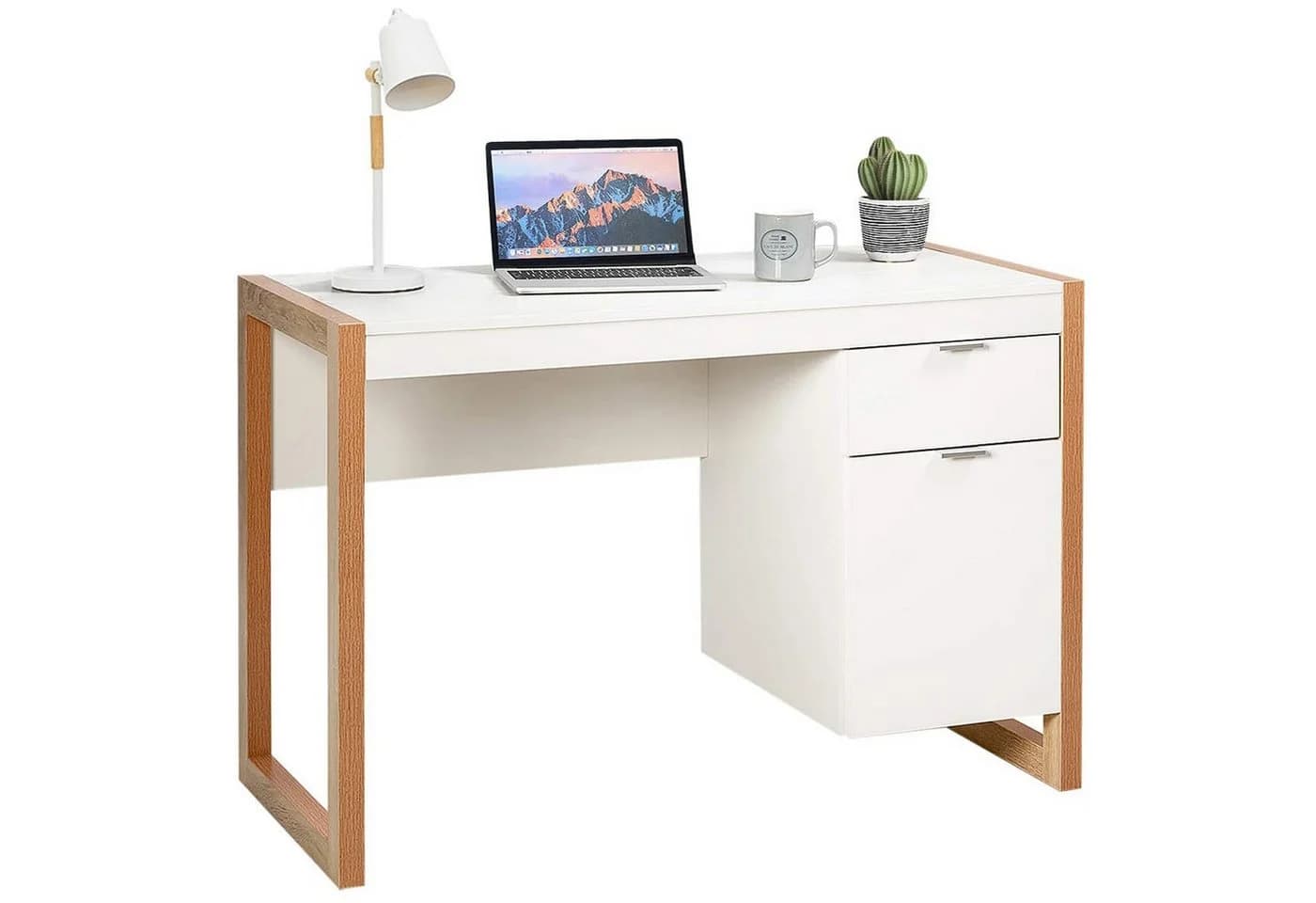 KOMFOTTEU Computertisch Schreibtisch Weiß mit Schublade und Schrank - Bild 2