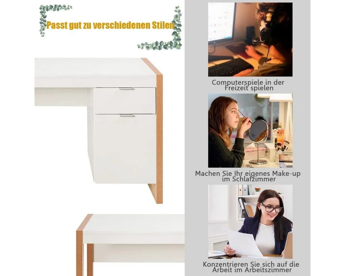 KOMFOTTEU Computertisch Schreibtisch Weiß mit Schublade und Schrank - Bild 4
