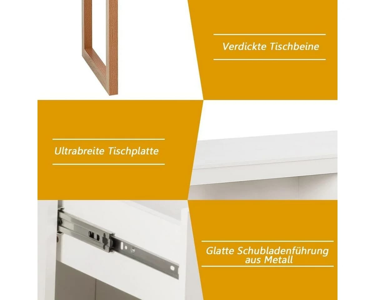 KOMFOTTEU Computertisch Schreibtisch Weiß mit Schublade und Schrank - Bild 5