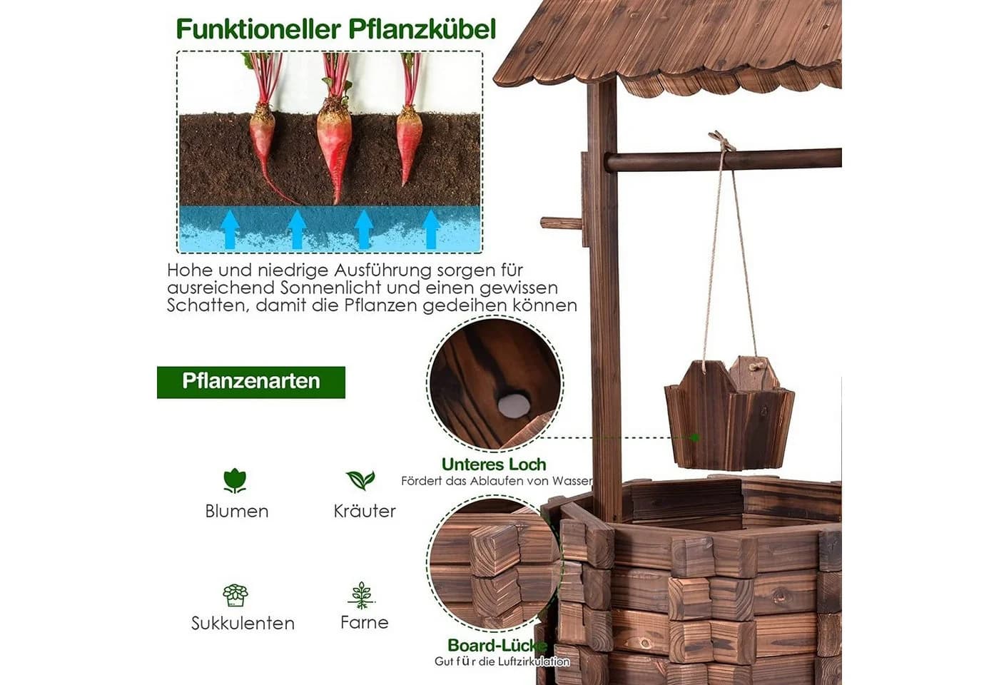 KOMFOTTEU Gartenbrunnen Wunschbrunnen Tannenholz - Bild 3