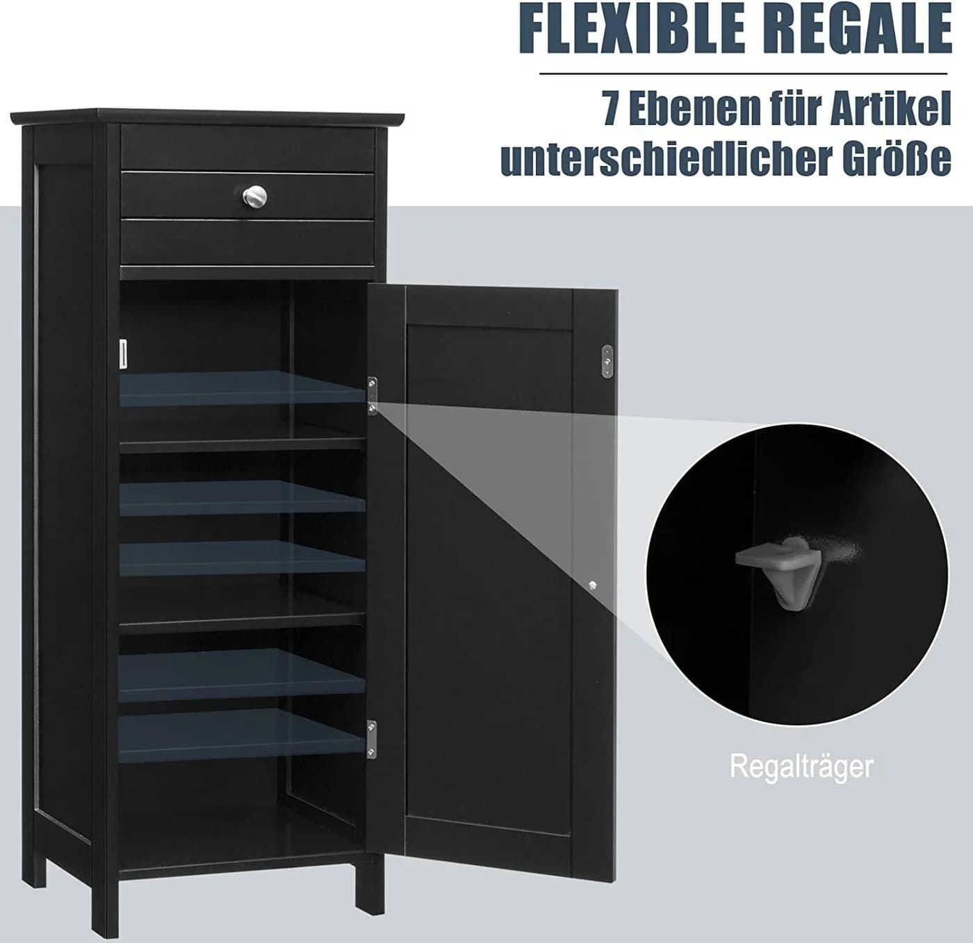 KOMFOTTEU Badschrank mit Schublade Schwarz 35x30x87 cm - Bild 3