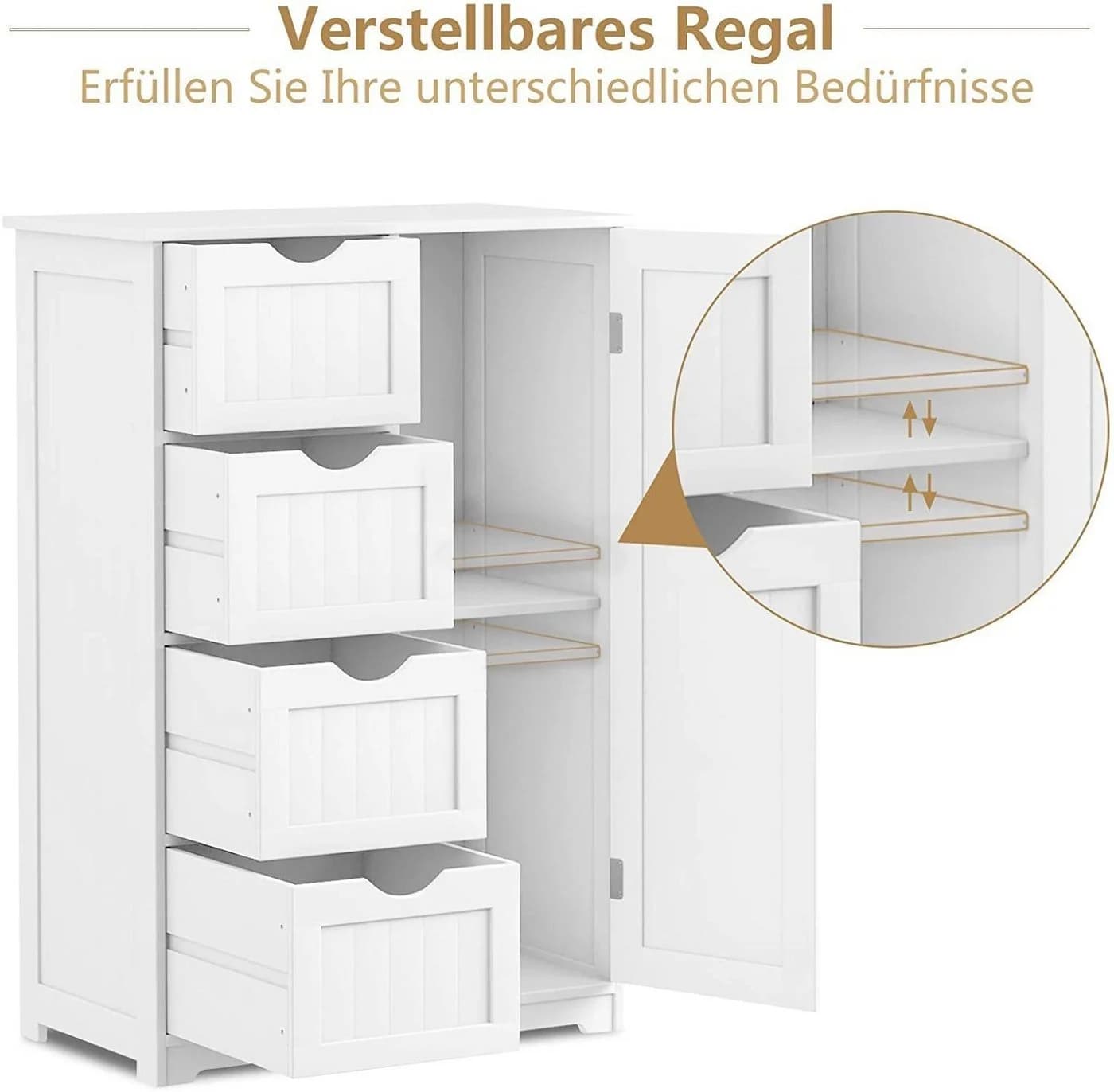 COSTWAY Badkommode mit 4 Schubladen & 1-türigem Schrank - Bild 3