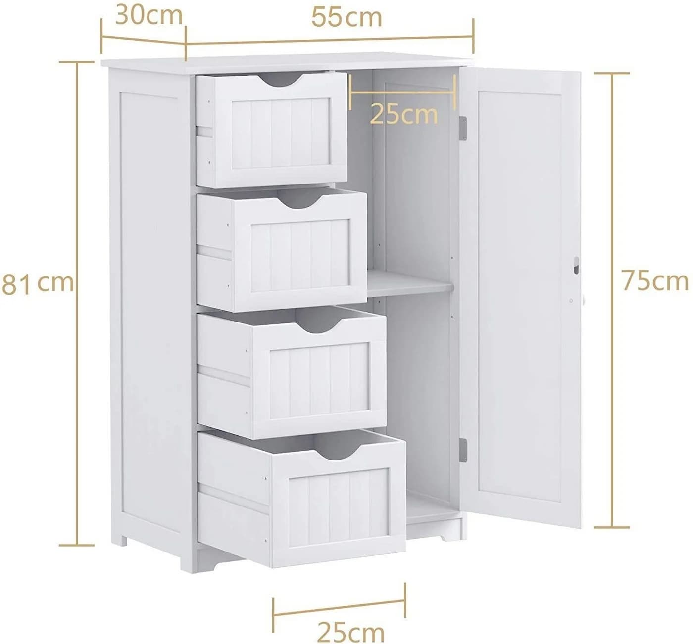 COSTWAY Badkommode mit 4 Schubladen & 1-türigem Schrank - Bild 5