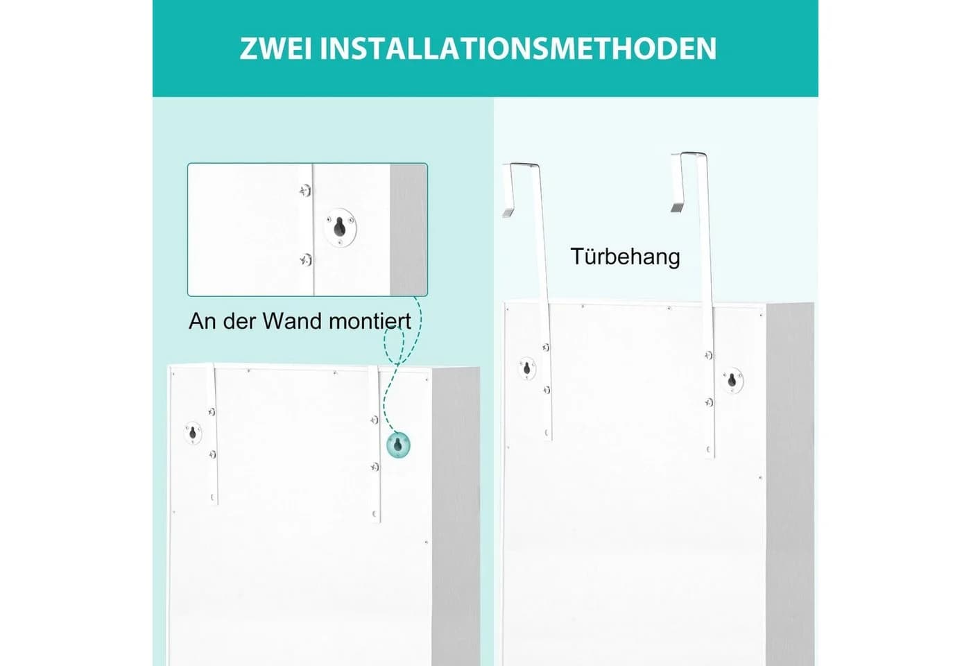 COSTWAY Schmuckschrank mit LED & Ganzkörperspiegel & 4 Schubladen & 4 Regale Weiß - Bild 4