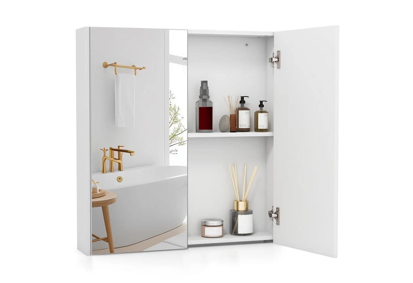 COSTWAY Spiegelschrank Badezimmerspiegel hängend weiß - Bild 2