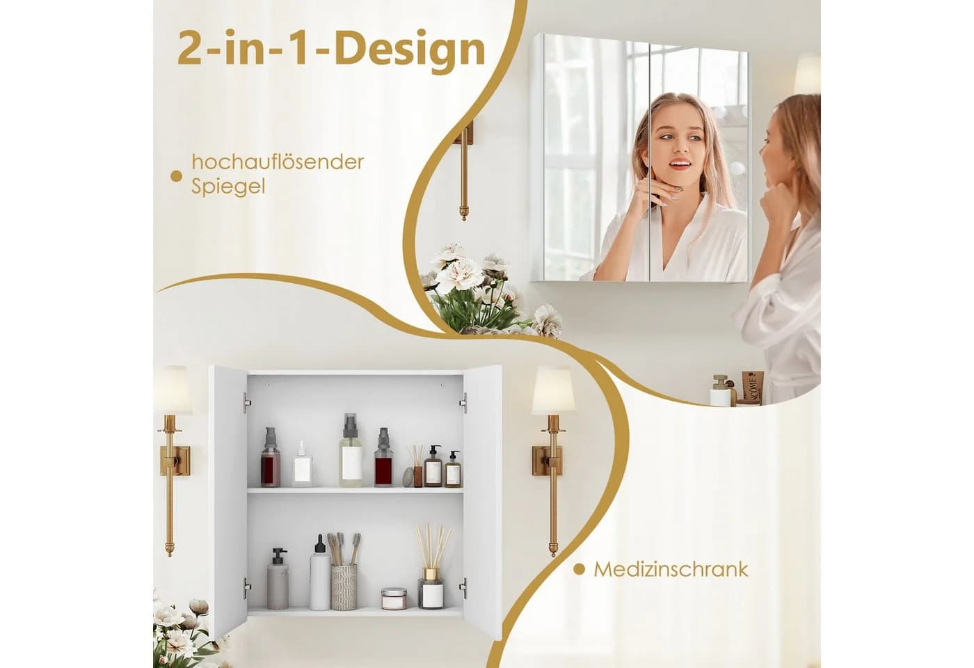 COSTWAY Spiegelschrank Badezimmerspiegel hängend weiß - Bild 3