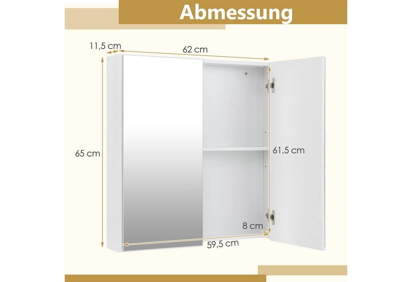 COSTWAY Spiegelschrank Badezimmerspiegel hängend weiß - Bild 5