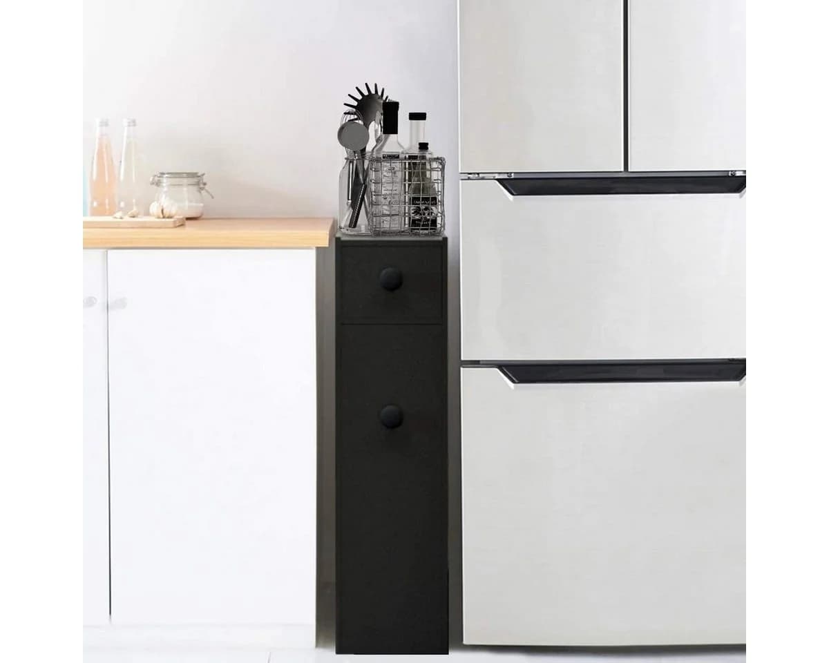 COSTWAY Badregal Nischenschrank mit Schubladen Schwarz