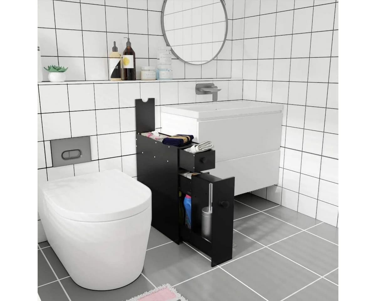 COSTWAY Badregal Nischenschrank mit Schubladen Schwarz - Bild 3