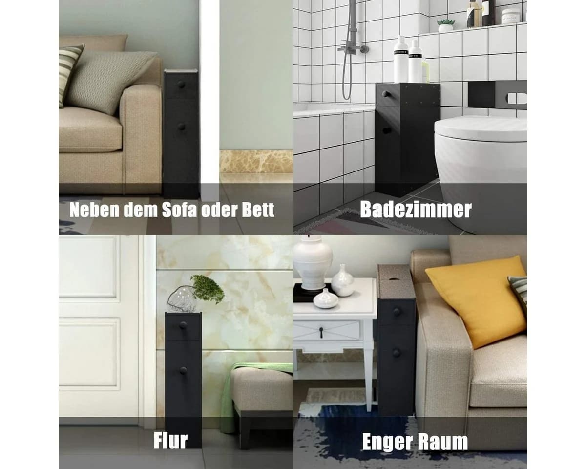 COSTWAY Badregal Nischenschrank mit Schubladen Schwarz - Bild 4